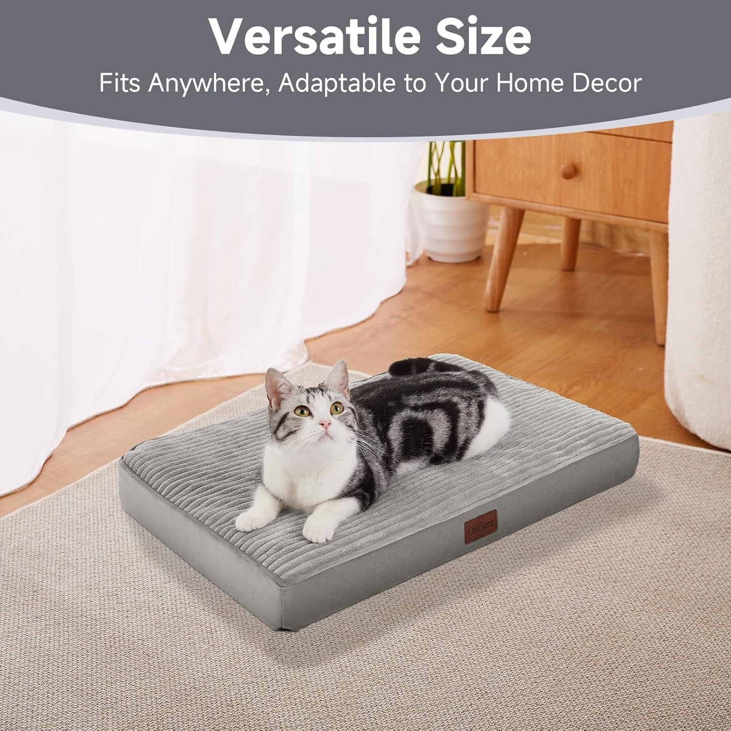 OhGeni Orthopedic Waterproof & Machine Washable Dog Bed for Small Pets, Suitable for Crates, Cat Mat with 25D Egg Crate Foam, Non-Slip Bottom & Removable Cover, Invisible Zipper, 24 Inches(Gray)