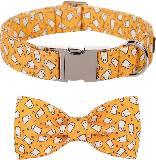 Lionet Paws Halloween Dog Collar with Bowtie - Cute Cotton Adjustable Fall Bowtie Dog Collar with Metal Buckle for Small Medium Large Dog Girl Boy Gift, XS, Neck 8-12in