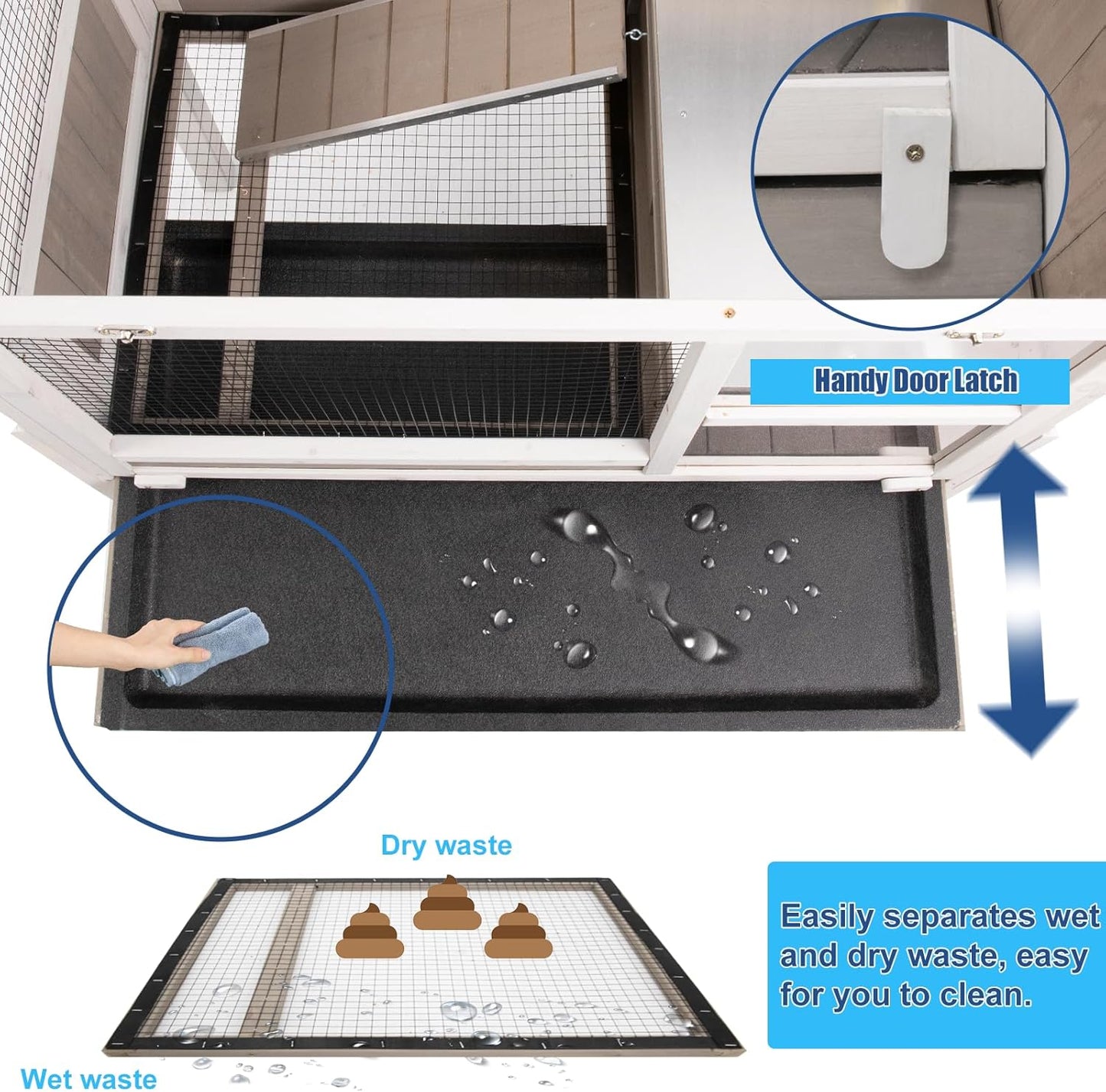 38" L Rabbit Hutch Bunny Cage,Fir Wood Rabbit Cage Indoor Outdoor with Pull Out Tray,Bunny Hutch with Ramp and Hideout,Guinea Pig Cages Rabbit Hutch Indoor with Detachable 4 Legs