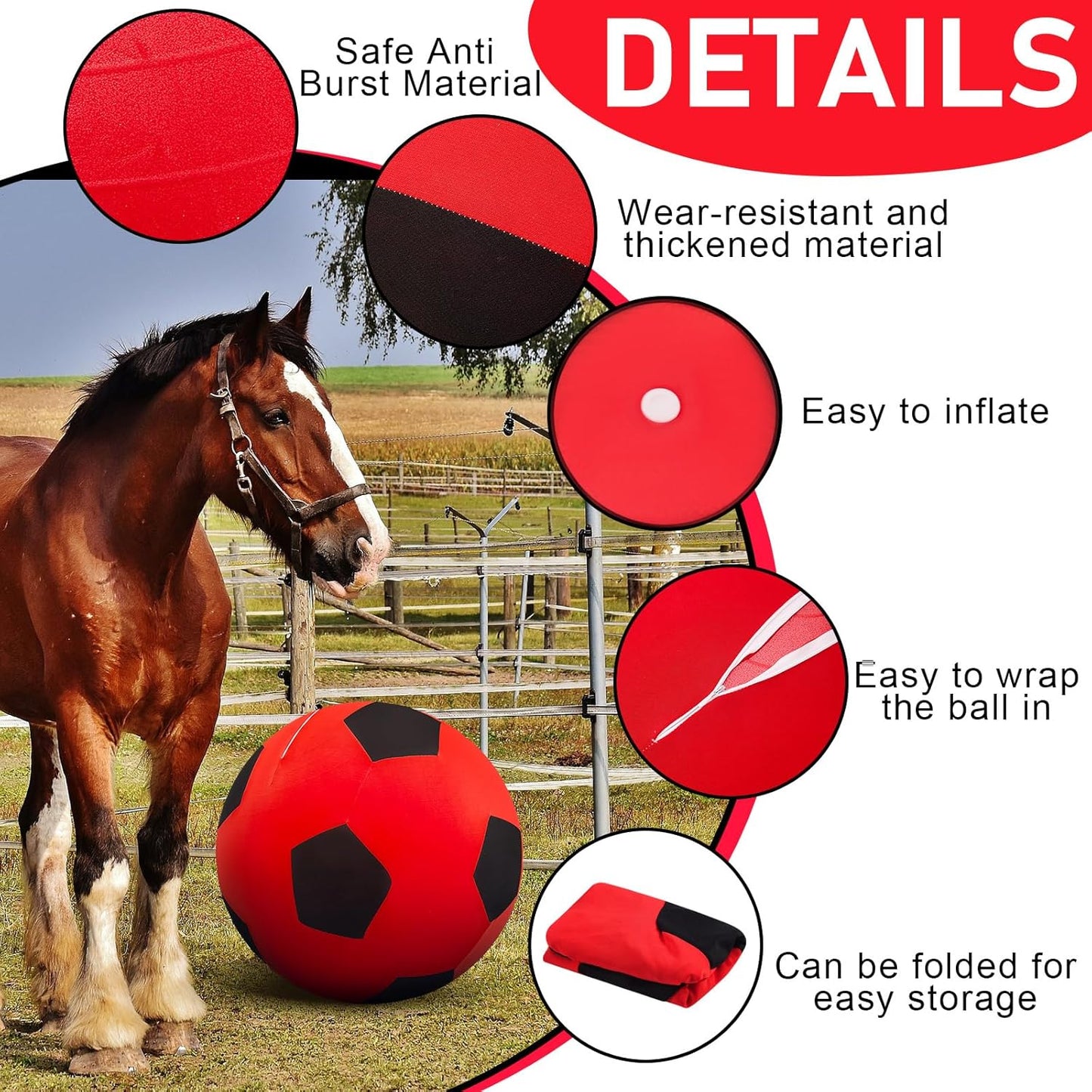 40inch Giant Herding Ball with Ball Cover Anti Burst Please Watch VCR for How to Inflation Horse Toys for Horses Stall Entertainment Play, Pump Included(Red Color,Stylish)