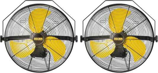 HiCFM 4600 CFM 18 inch Outdoor Safety Yellow Wall Mounted Fan with IP44 Enclosure Motor, Sealed Control Box, 9 FT Cord & GFCI Plug, 3-Speed Weatherproof for Patio, Workstation - UL Listed, 2 Pack