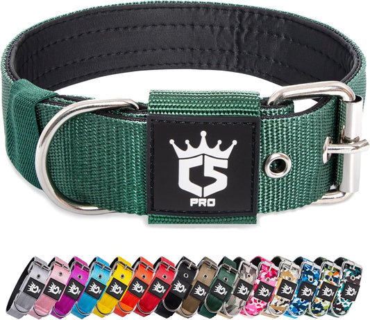 TSPRO Tactical Dog Collar 1.5 Inch Wide Thick Dog Collars with Heavy Duty Metal Buckle, Durable, Strong, Adjustable for Medium to Large Dogs (Green L)