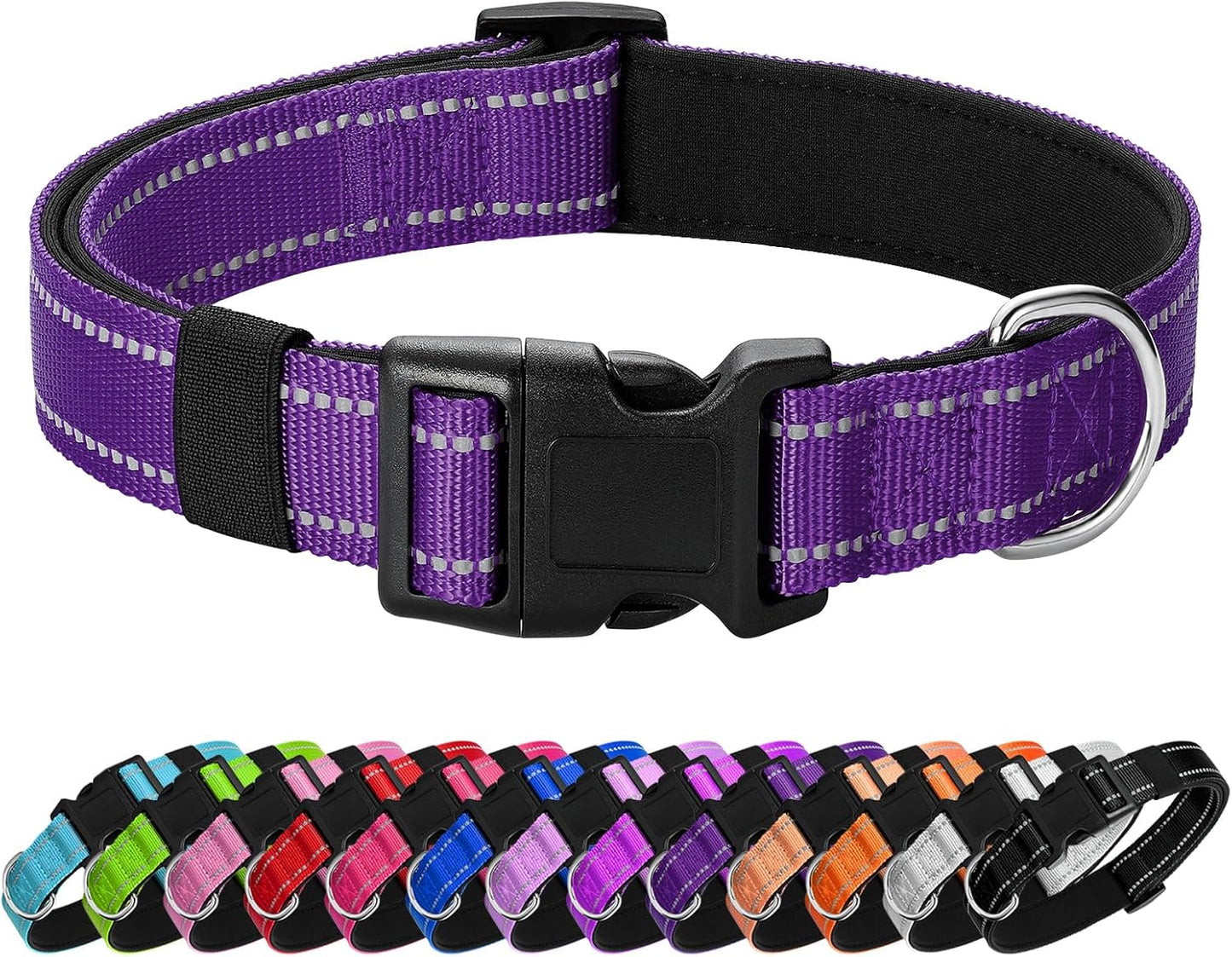 Reflective Dog Collar Padded with Soft Neoprene Breathable Quick Release Basic Dog Collars for Large Dogs Purple Girl