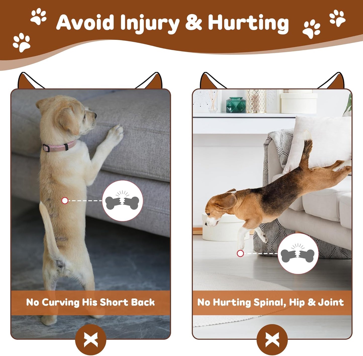 Onelike Wooden Dog Ramp for Bed with Removable Side Rail and Non-Slip Carpet, Stable Pet Ramp Stair for Couch Sofa for Small & Large & Senior Dogs, 60" Long Ramp White