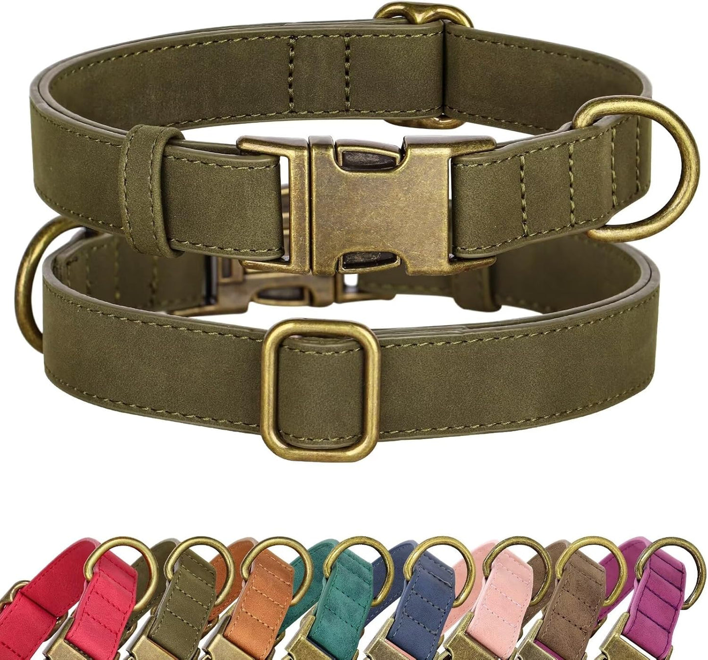 Didog Soft PU Leather Dog Collar, Stylish Quick Released Dog Collars for Medium Dogs, Easy Clean Adjustable Pet Collar for Daily Walking, Dark Green, M Fit 13-21" Neck