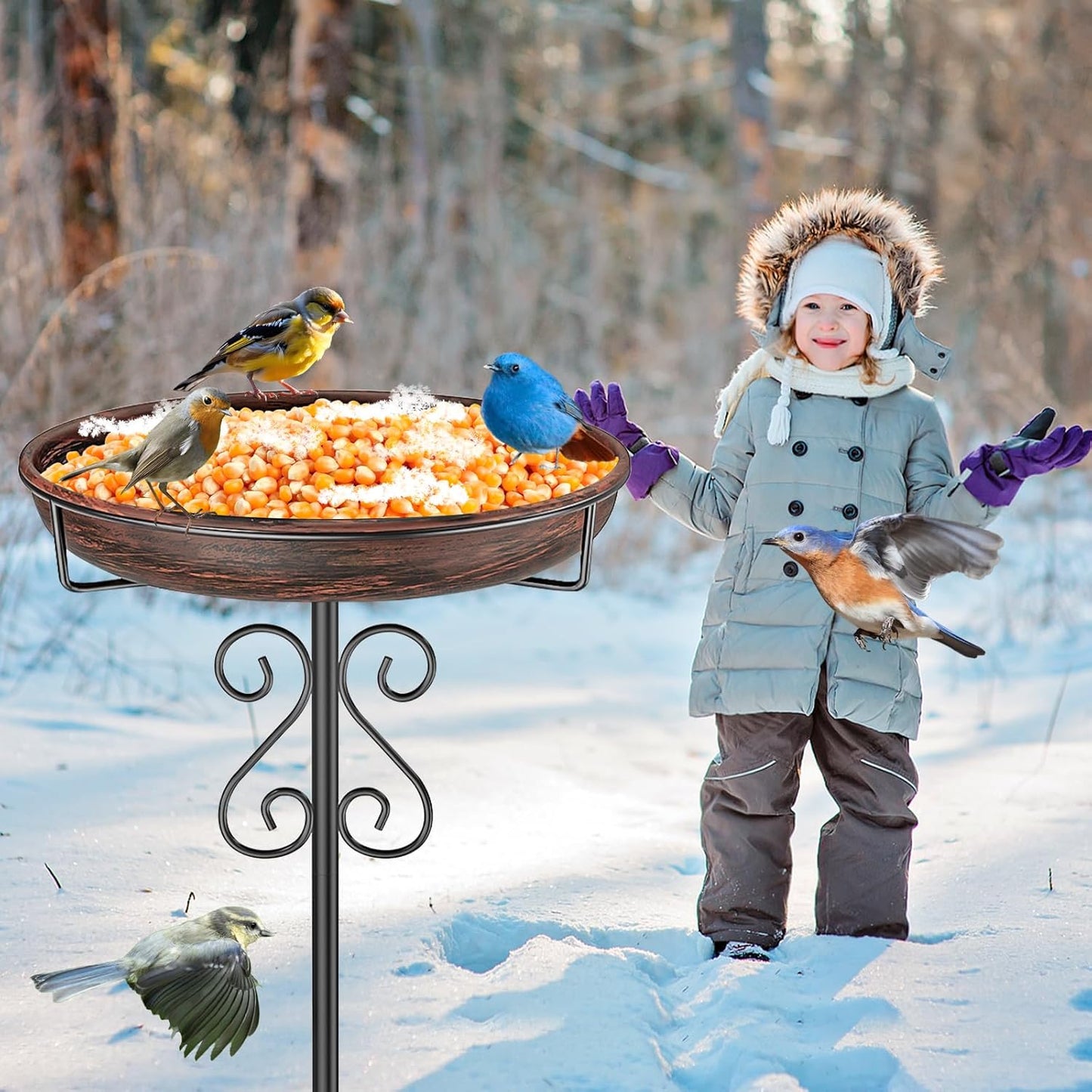 Metal Bird Bath for Outside,Bird Baths Feeder Bowl with 5 Prongs Base Stake,Freestanding BirdBaths for Outdoors Garden Patio Yard Lawn Decor (Vintage Bronze)