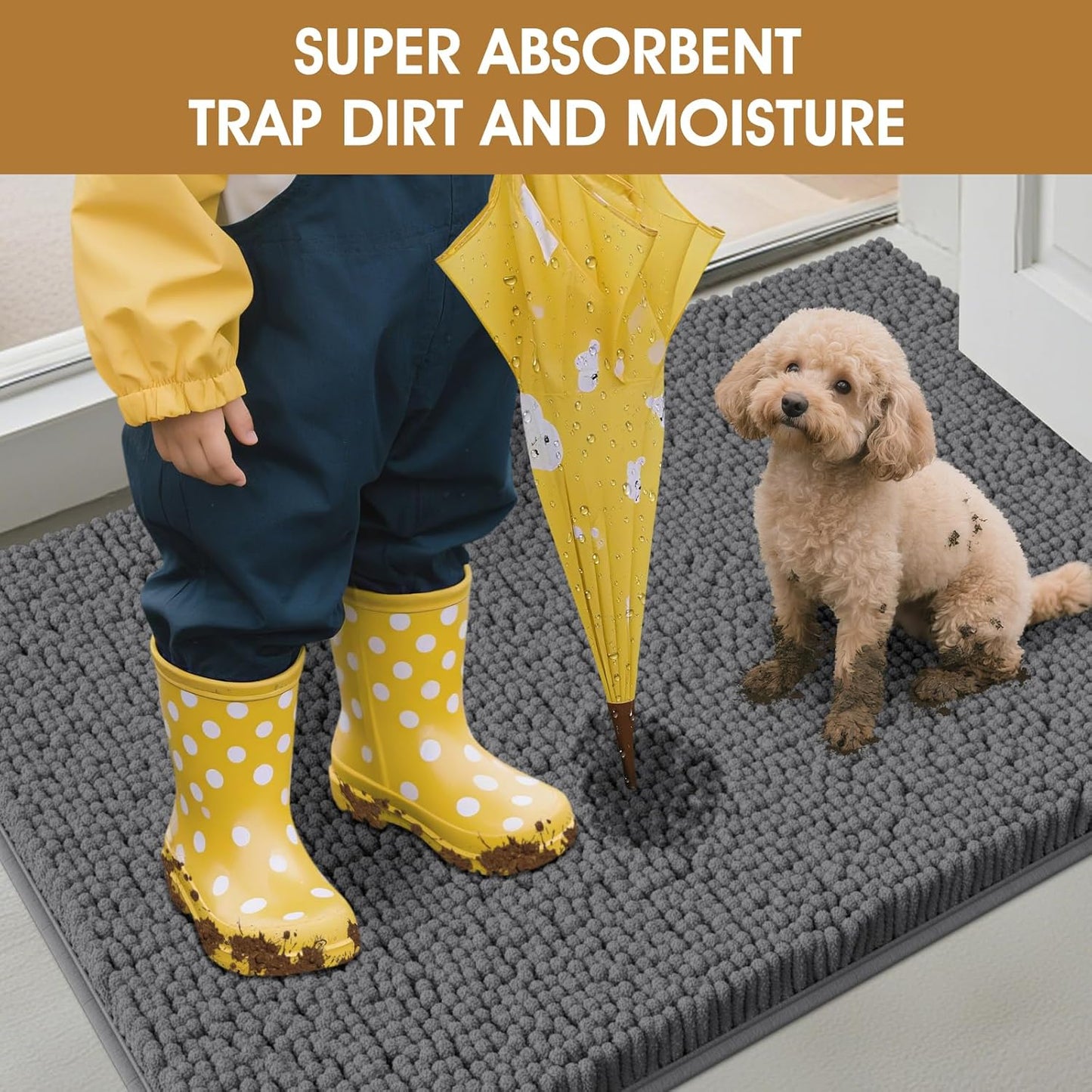 IM HOME Dog Door Mats for Muddy Paws, Chenille Absorbent Door Mats, Non Slip Heavy Mud Mat for Dogs, Soft Indoor Door Mat for Entryway, Mud Paws, Inside Floor,36" X 24", Grey