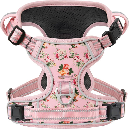 Timos Dog Harness, No-Pull Pet Harness with 2 Leash Clips, Adjustable Soft Padded Dog Vest, Reflective Outdoor Pet Oxford Vest with Easy Control Handle Pink XS