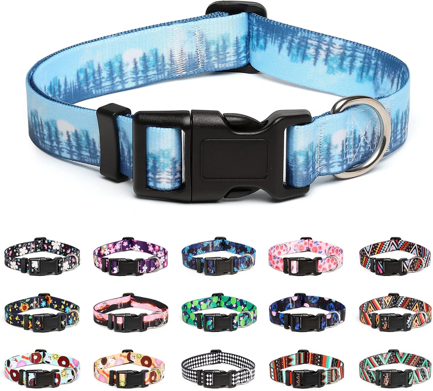 Mercano Adjustable Dog Collar - Special Design Patterns, Soft Nylon Comfortable Durable Pet Collar for Small Medium Large Dogs (L, Forest)