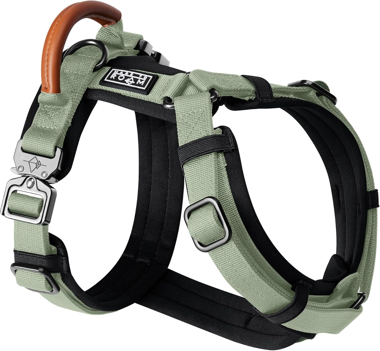 MADE TO ROAM Premium Explorer Harness - Y-Shaped Dog Harness with Adjustable Durable Nylon, Soft Padding, Metal Buckles and Leather Handle for Small, Medium, Large Dogs (Washington Rain, Size 5)