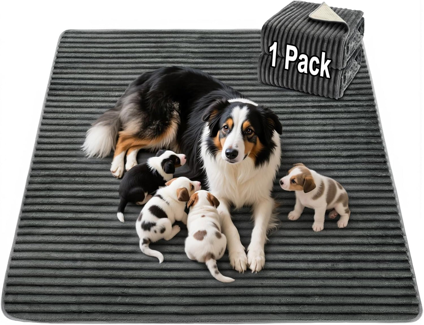 Flannel Washable Pee Pad for Dogs - 1 Pack Reusable Dog Pee Pads Extra Large, Fast Absorb Pet Playpen Mat with Non-Slip Back, Waterproof Puppy Training Pad. (Dark Grey, 72" X 72")