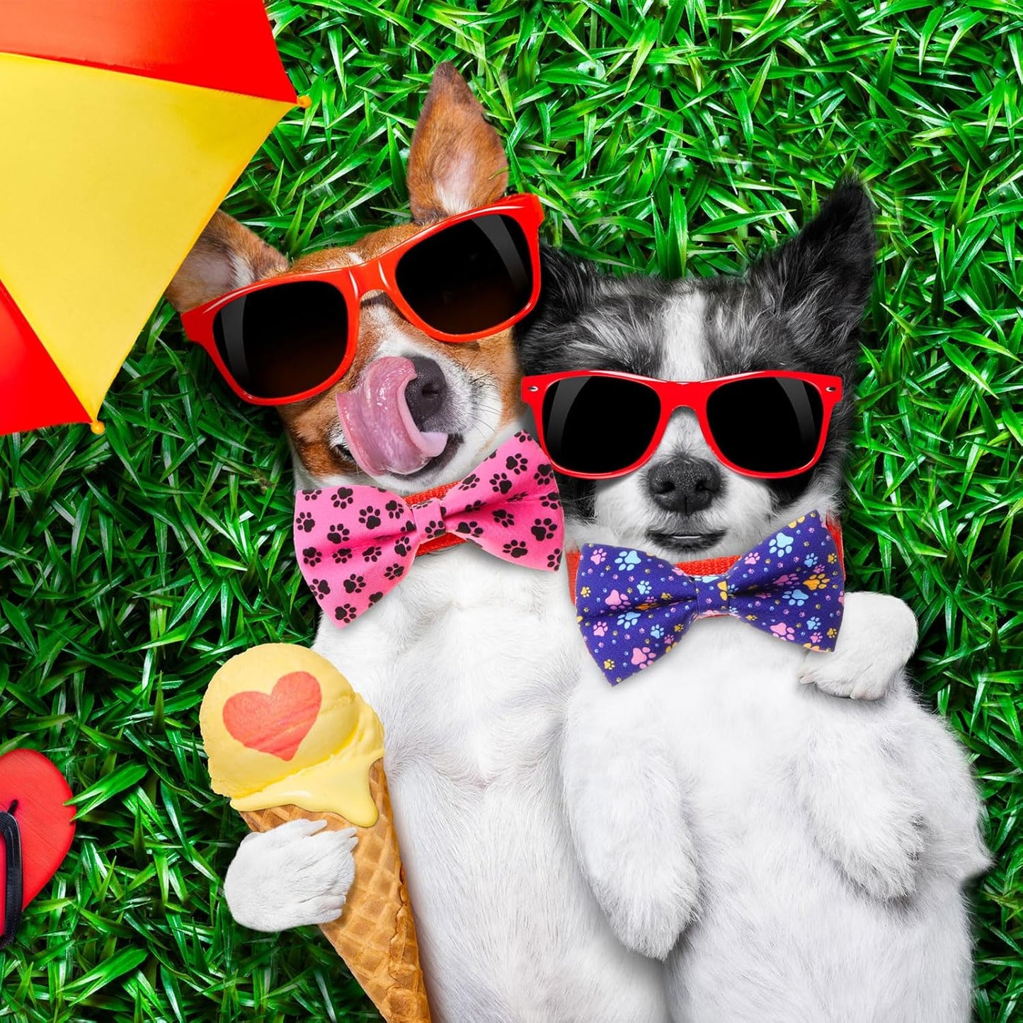 Hillban 50 Pieces Paw Print Dog Collar Bow Ties Colorful Paw Print Dog Collar Accessories Bow Ties Attachment with Elastic Bands Detachable Charms for Pets Collar Accessories Daily Costume