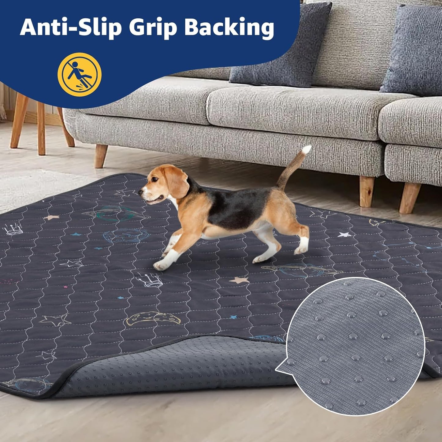 LOOBANI Pee Pads for Dogs Washable: Reusable Dog Pee Pads for Medium Pet, 2 Pack Waterproof Puppy Whelping Pads 36" x 41", Non-Slip Potty Training Mat for Dog Playpen, Floor, Cage, Sofa, Crate, Grey