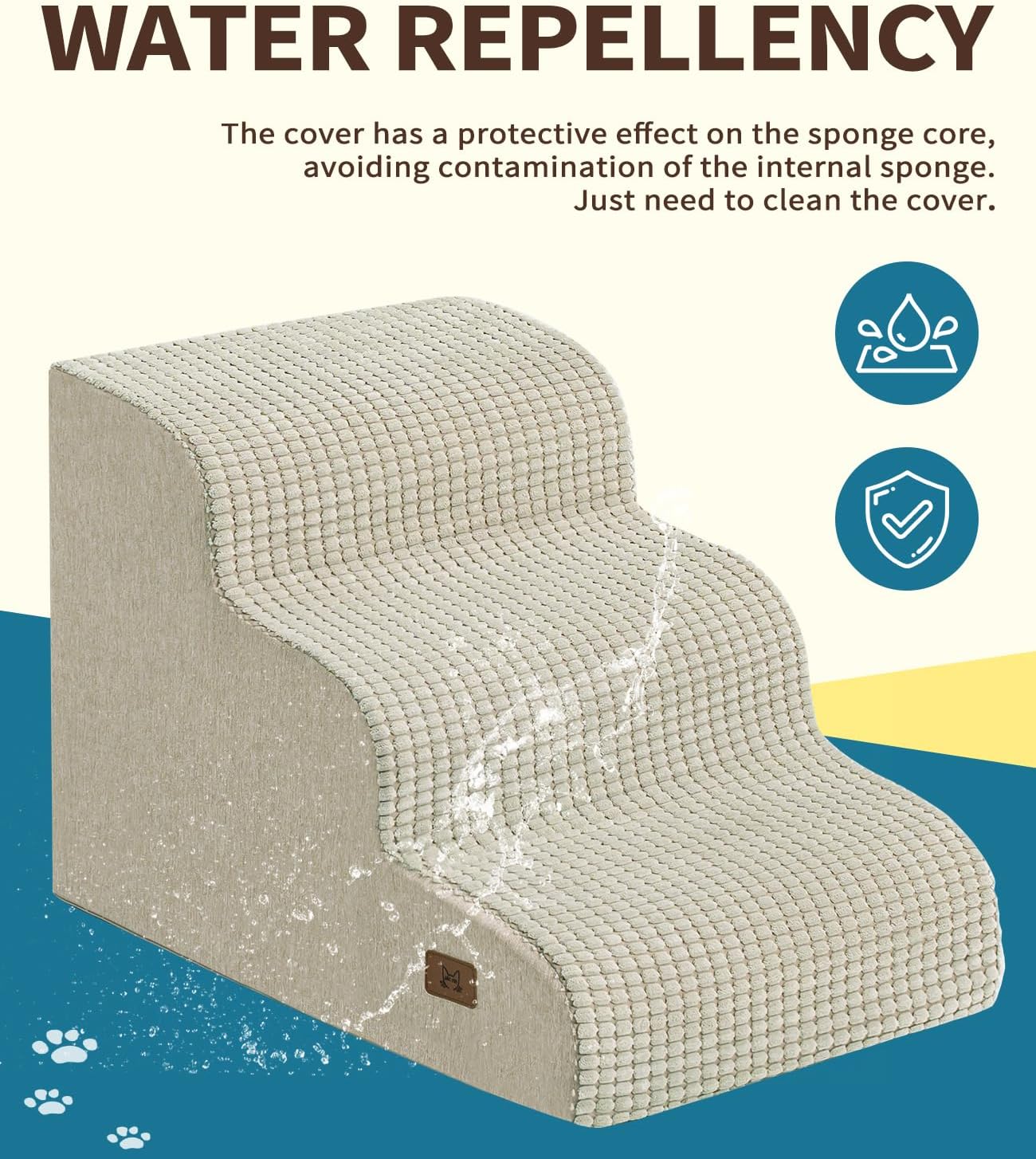 Dog Step for Bed, Dog Stair 3-Step 35D Pet Stair 15.7" H for High Bed or Sofa Non-Slip Balanced Pet Step Indoor, Beige