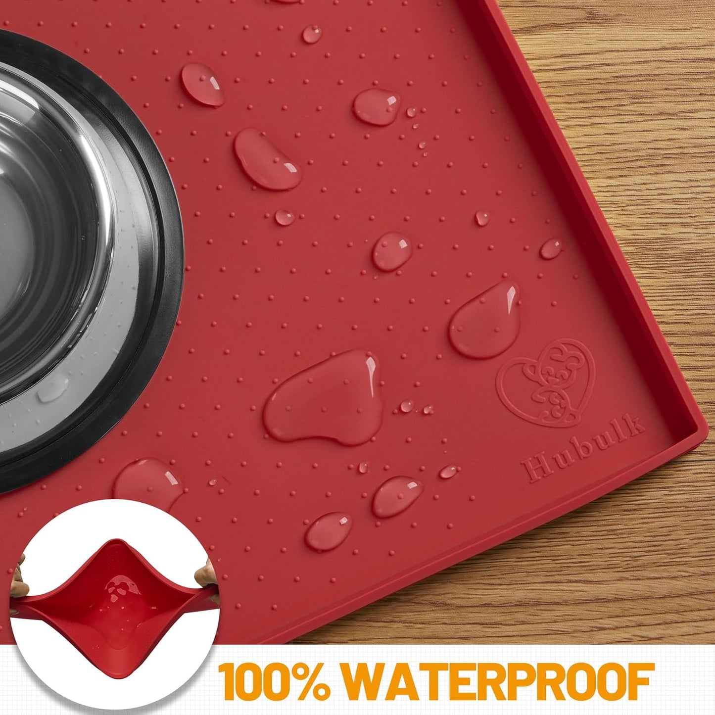 Hubulk Dog Feeding Mat,100% Waterproof Food Grade Silicone Pet Food and Water Bowl Placemat,Dishwasher, High Raised Edge to Prevent Spills,Nonslip Tray to Stop Messes on Floor（28"x18"x0.8", Red）