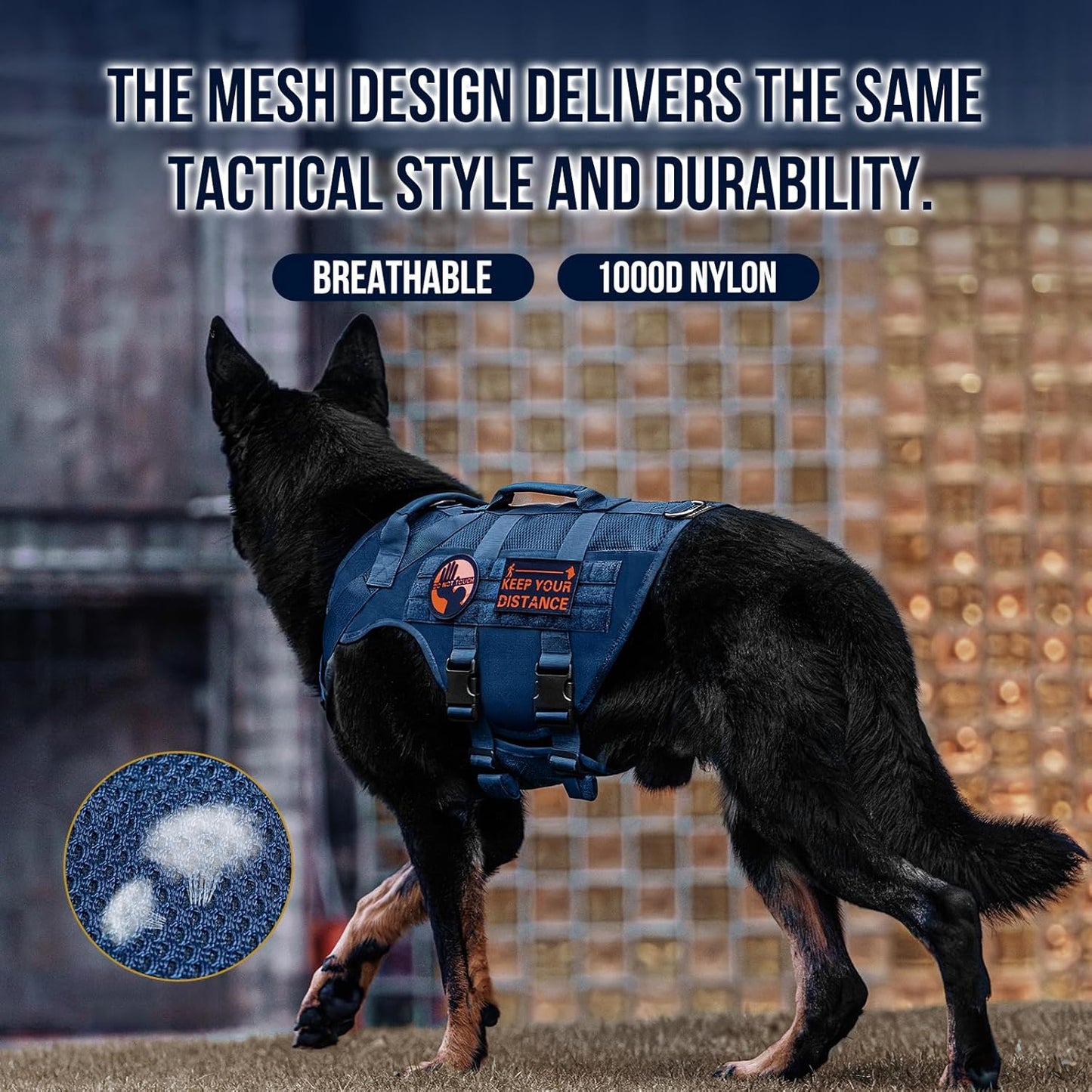 OneTigris Tactical Dog Harness for Small Medium Large Dogs, Mesh Design Service Dog Vest Breathable Military Dogs Molle Vests with Handles, Harness for Walking Hiking Training (Blue, XL)