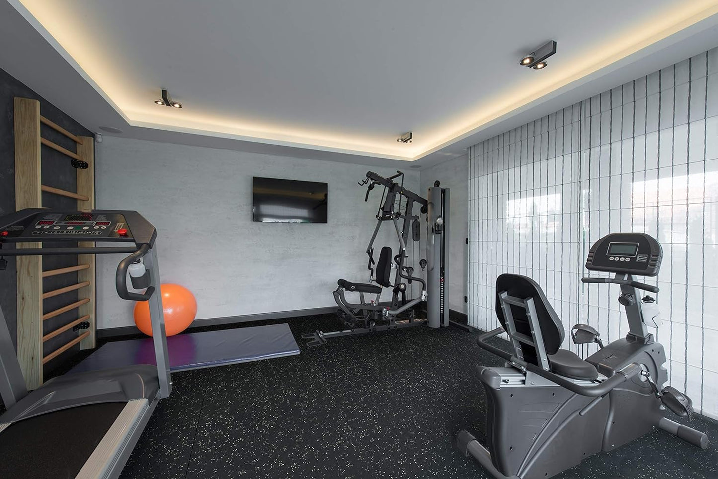 Playsafer Genaflex Rubber Gym Floor Mat - Heavy Duty Commercial Protective Gym Flooring Roll, 8mm Thick (4' X 20', Black)