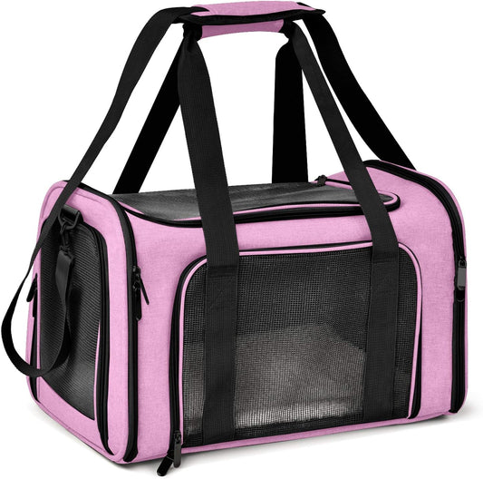 Large Cat Carriers Dog Carrier Pet Carrier for Large Cats Dogs Puppies up to 25Lbs, Big Dog Carrier Soft Sided, Collapsible Travel Puppy Carrier - Large - Pink