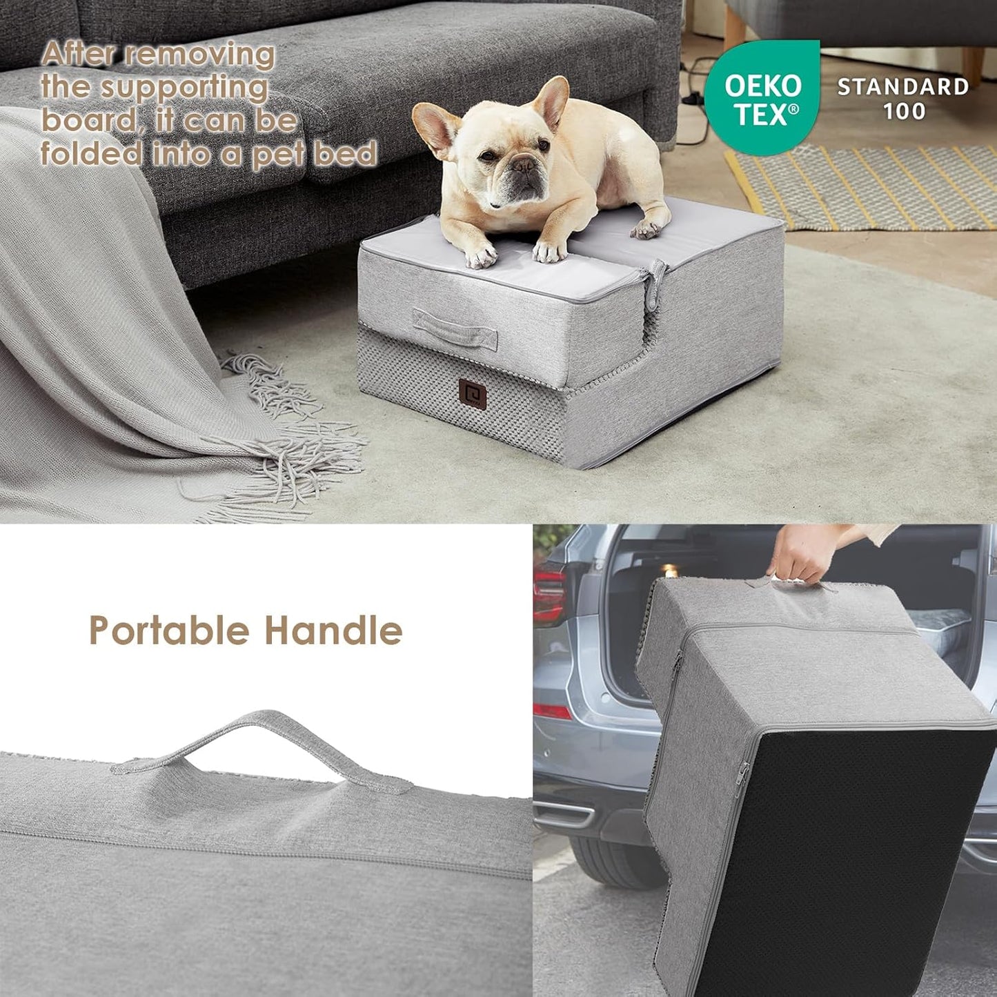 EHEYCIGA Dog Stairs for Small Dogs 13.5" H, 3-Step Dog Steps for Couch Sofa and Chair, Pet Steps for Medium Cats, Non-Slip Balanced Pet Ramp Indoor, Light Grey