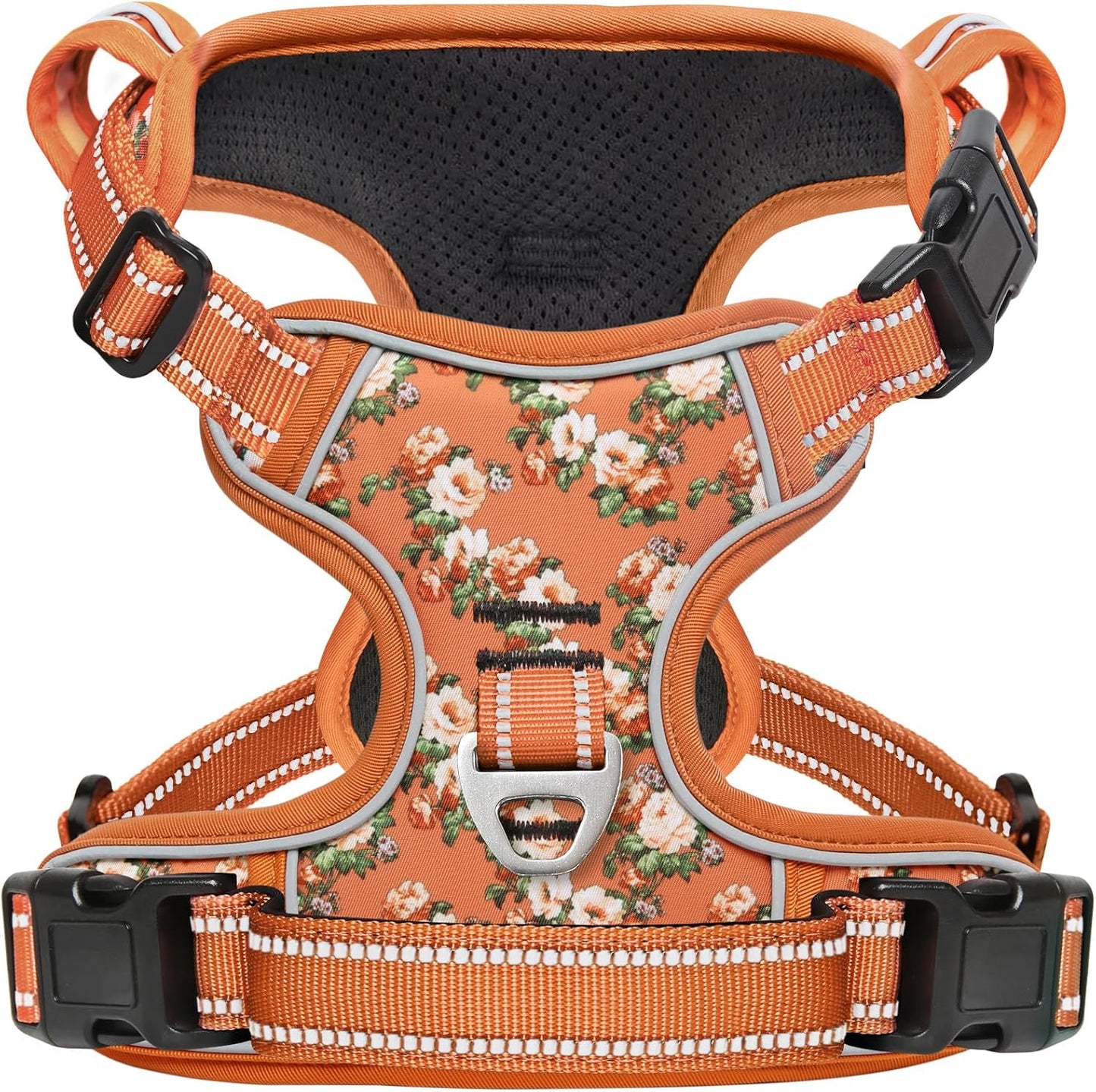 Timos Dog Harness for Large Dogs, No Pull Service Vest with Reflective Strips and Control Handle,No Choke Dog Harness with 2 Metal Rings for Easy Walking,Outdoor Training,Flower Orange, L