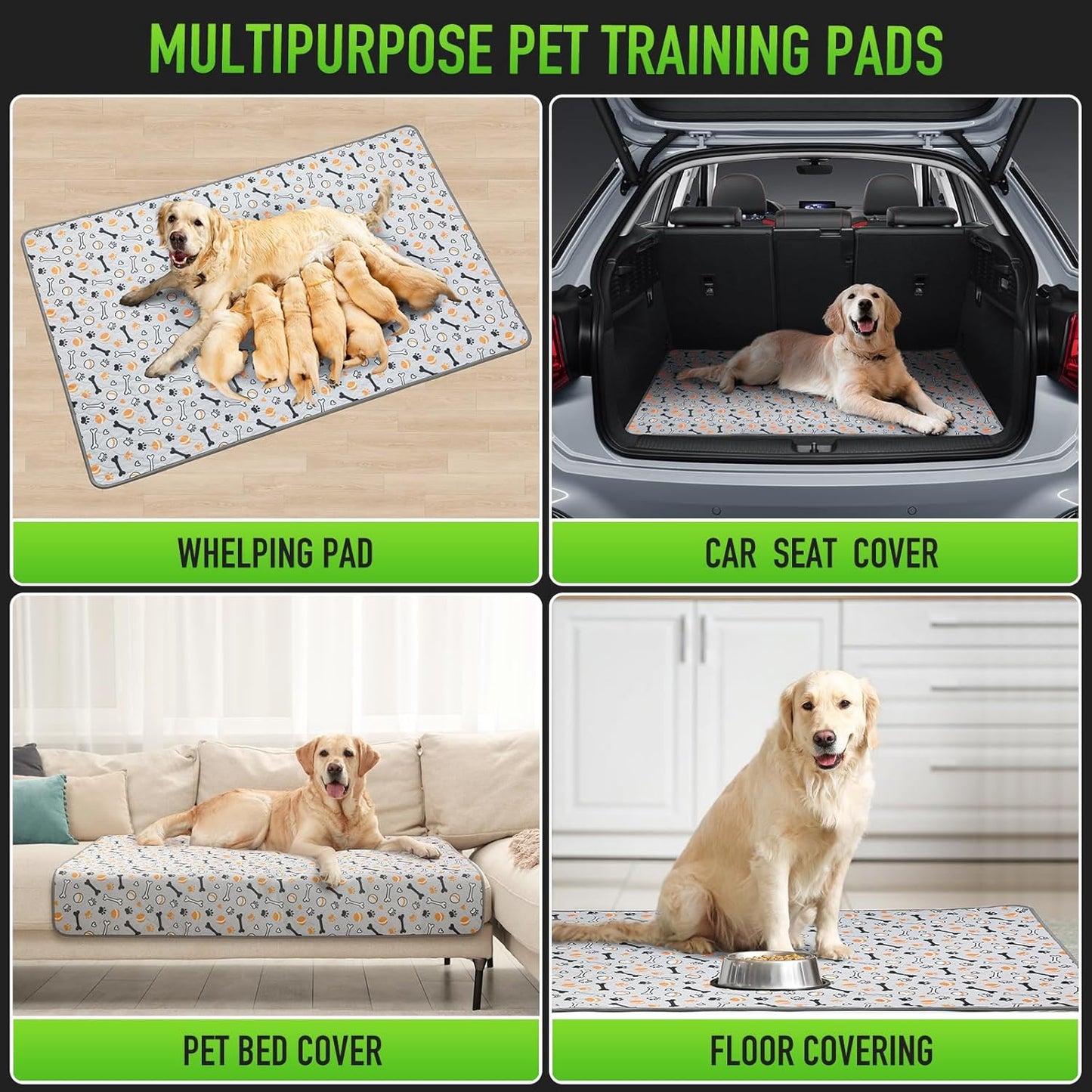 Hompet Washable Pee Pads for Dogs, 51"x28", 2-Pack Thick Heavy Absorbency Reusable Pee Pads Prevent Leakage Non-Slip, Pet Training Pads for Puppy Playpen, Crate, Potty, Floor, Bed, Sofa