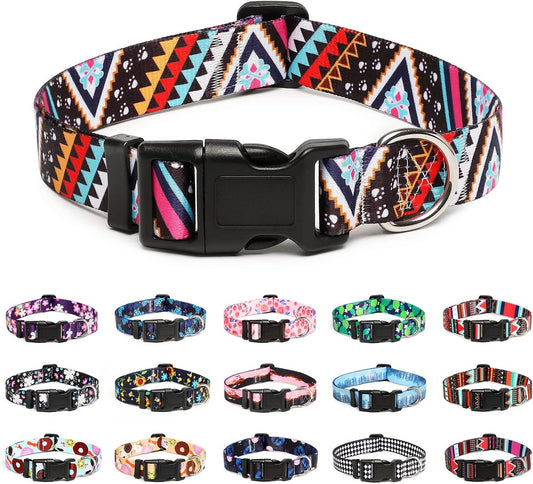 Mercano Adjustable Dog Collar - Special Design Patterns, Soft Nylon Comfortable Durable Pet Collar for Small Medium Large Dogs (L, Ethnic Pink)