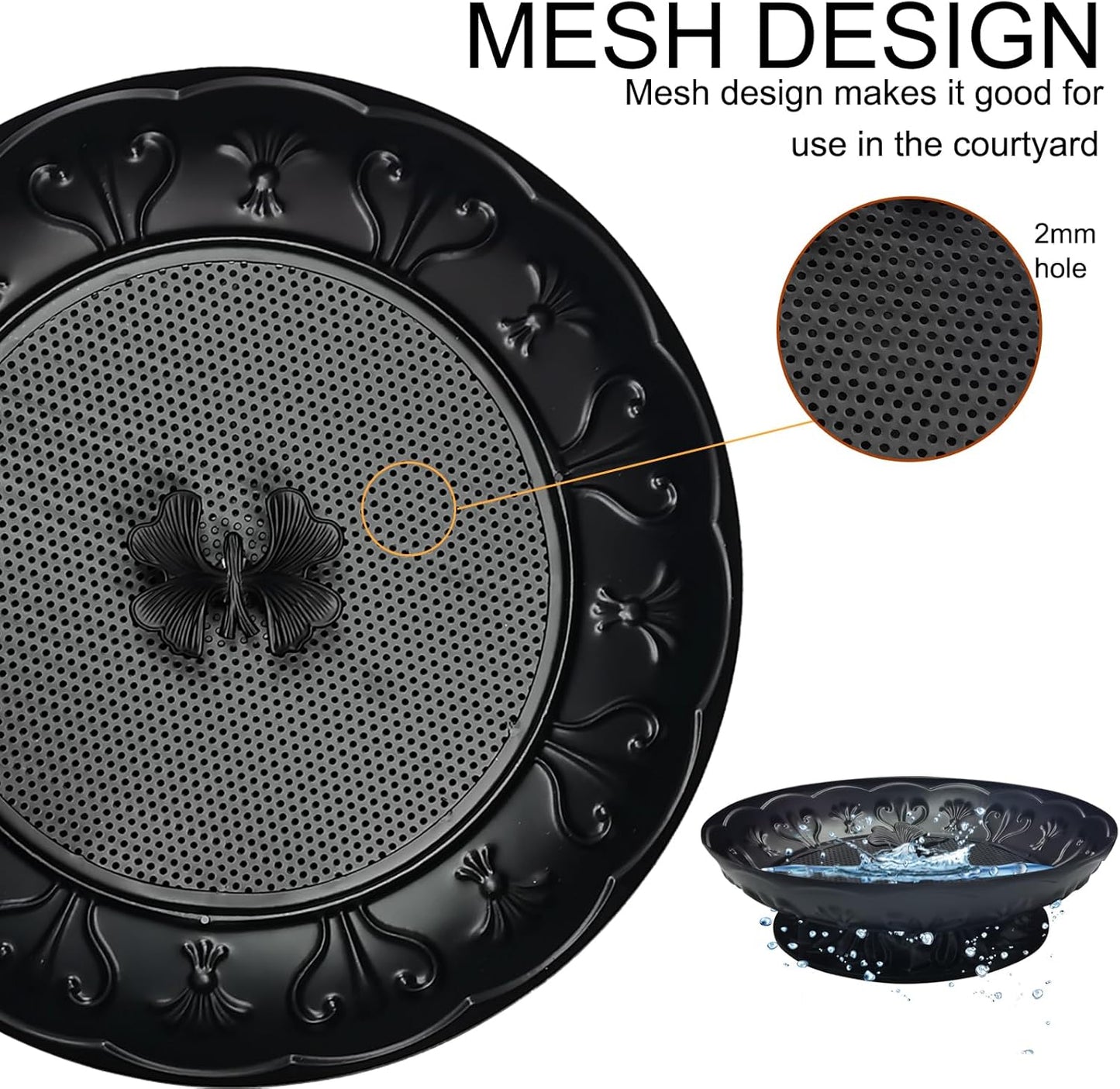 Ground Platform Bird Feeder Tray,11” Metal Large Standing Bird Feeder Mesh Seed Tray，for Outdoor Garden (Black-1 Pack)