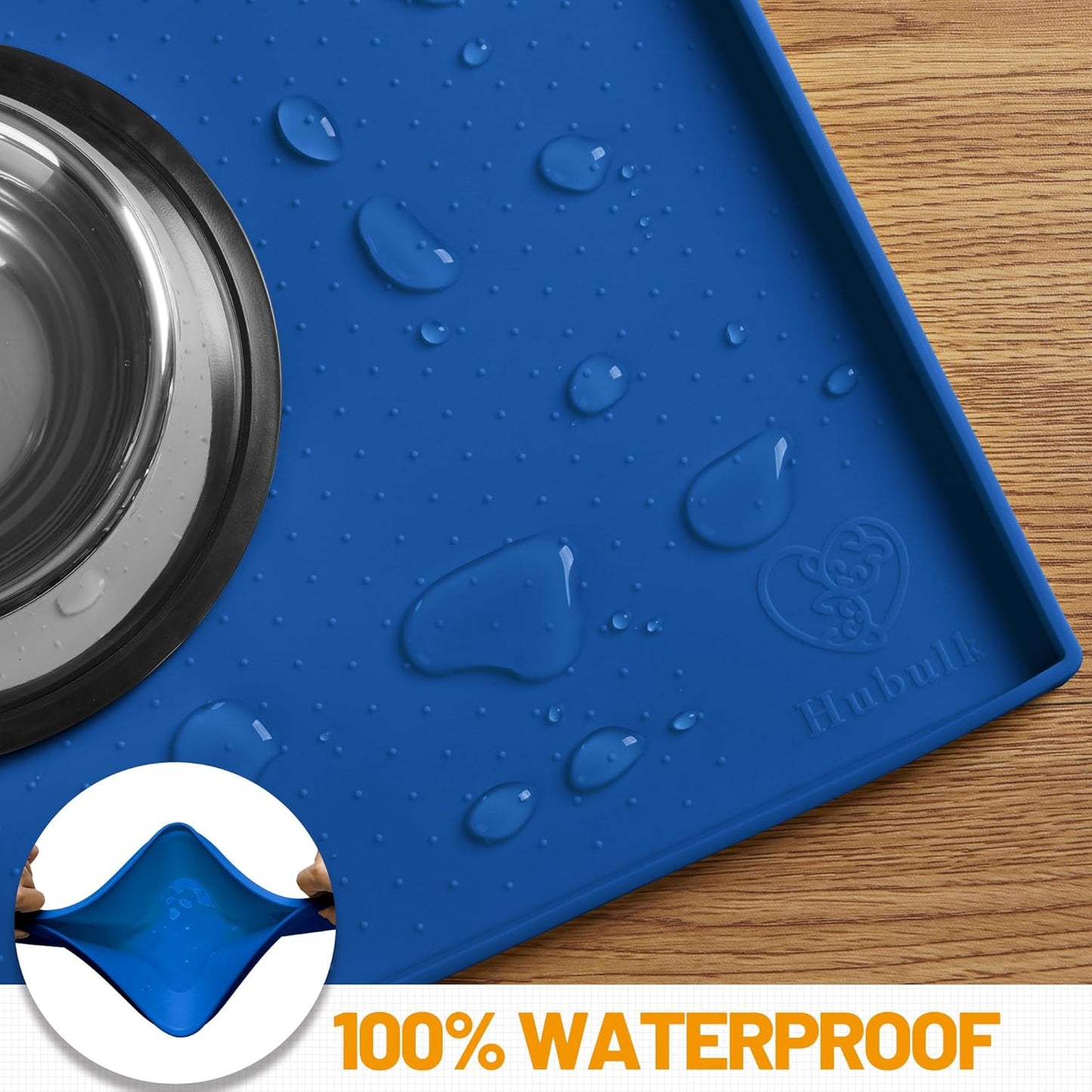 Hubulk Dog Feeding Mat,100% Waterproof Food Grade Silicone Pet Food and Water Bowl Placemat,Dishwasher, High Raised Edge to Prevent Spills,Nonslip Tray to Stop Messes on Floor (32"x24"x1.0", Navy)