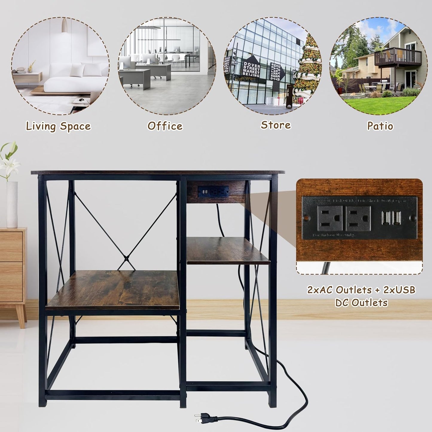 20-37 Gallon Fish Tank Stand with Power Outlet, 30.7"x13.8" Metal Frame Fish Stand, 3-Tier Wood Aquarium Stand, 400LBS Capacity Reptile Terrarium Stand