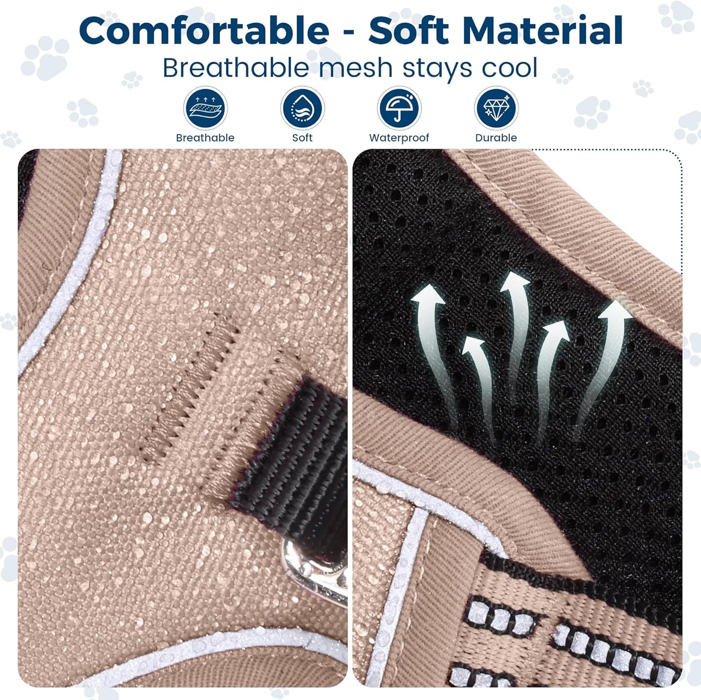 Funfox Dog Harness No Pull, Adjustable Pet Vest Harness, Super Soft Material with Vertical Handle Easy Control, Reflective Night Walking, 2 Leash Clips for Small Sized Dogs, Brown, S