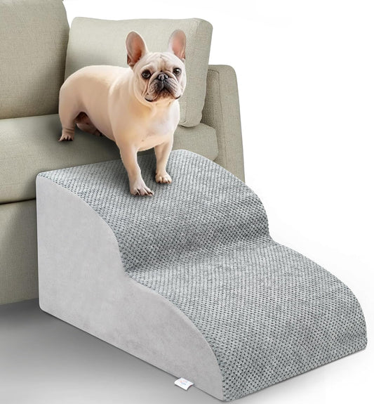 Dog Stairs for Small Dogs - High Density Foam Pet Steps, Extra Wide Dog Ramp with Non-Slip Bottom for High Beds, Couch and Sofa, Best for Dogs Injured, Older Doggy Cats