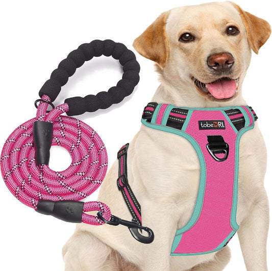 No Pull Dog Harness Adjustable Reflective Oxford Easy Control Medium Large Harness with A Free Heavy Duty 5ft Leash