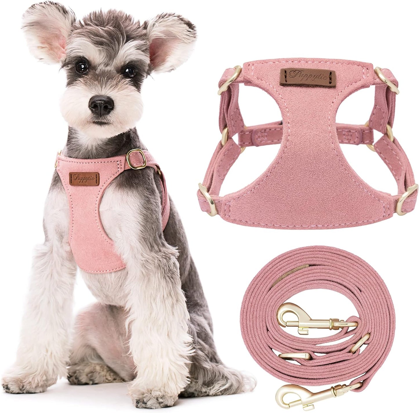 Puppytie No Pull Small Dog Harness with Multifunction Dog Leash, Lightweight Soft Adjustable No Choke Escape Proof Pet Harness Vest, Pink