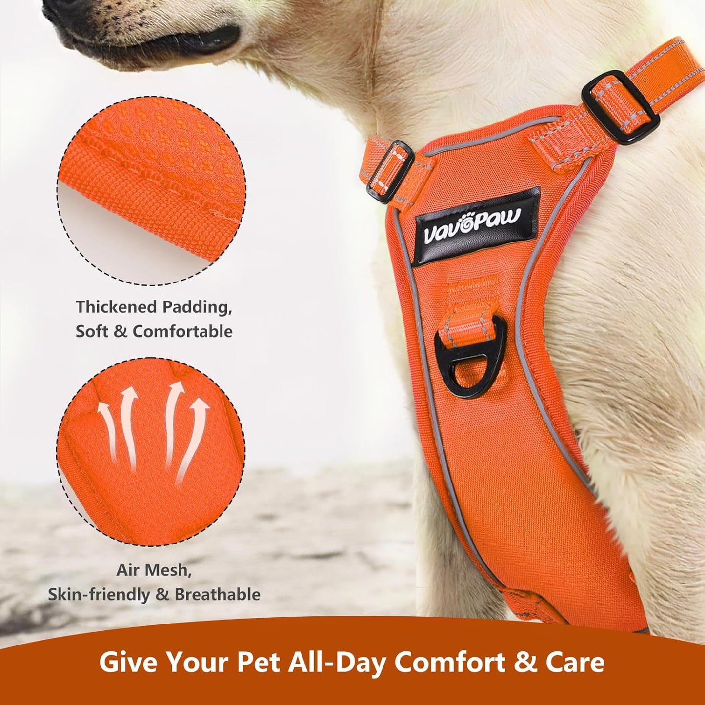 Dog Seat Belt Harness for Car, Dog Car Harness Adjustable Mesh Breathable & Dogs Seatbelt Safety Tether with Elastic Bungee for Small Medium Large Pets(Orange, S)