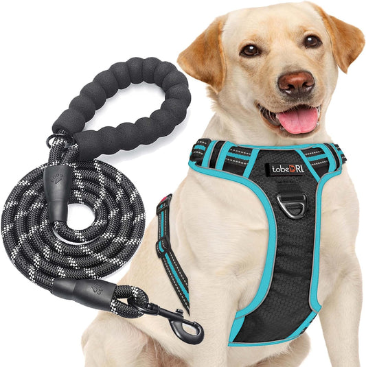No Pull Dog Harness Adjustable Reflective Oxford Easy Control Medium Large Dog Harness with A Free Heavy Duty 5ft Dog Leash