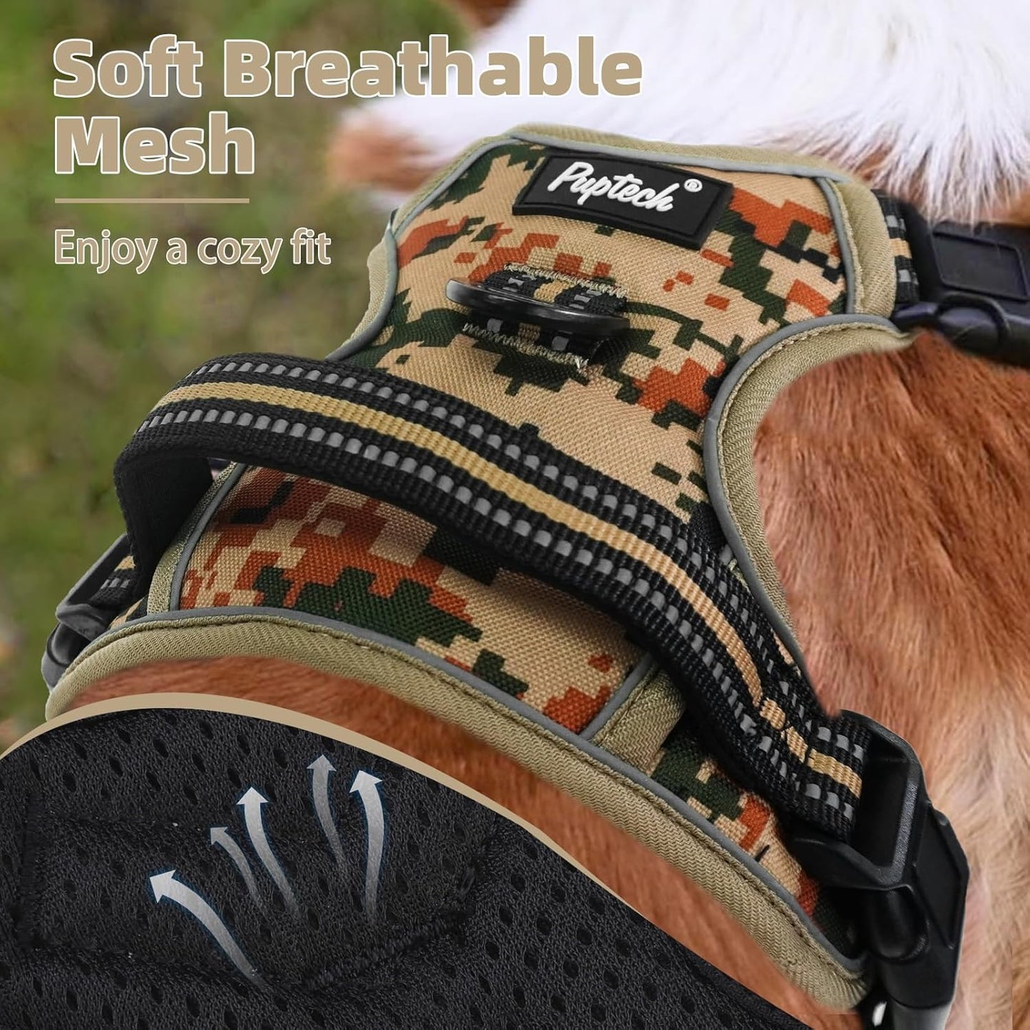 PUPTECK No Pull Dog Harness Small Sized, Adjustable Reflective Dog Harness with Handle Easy Control, Comfortable Soft Padded Pet Vest Harness for Small Dogs, Camouflage S