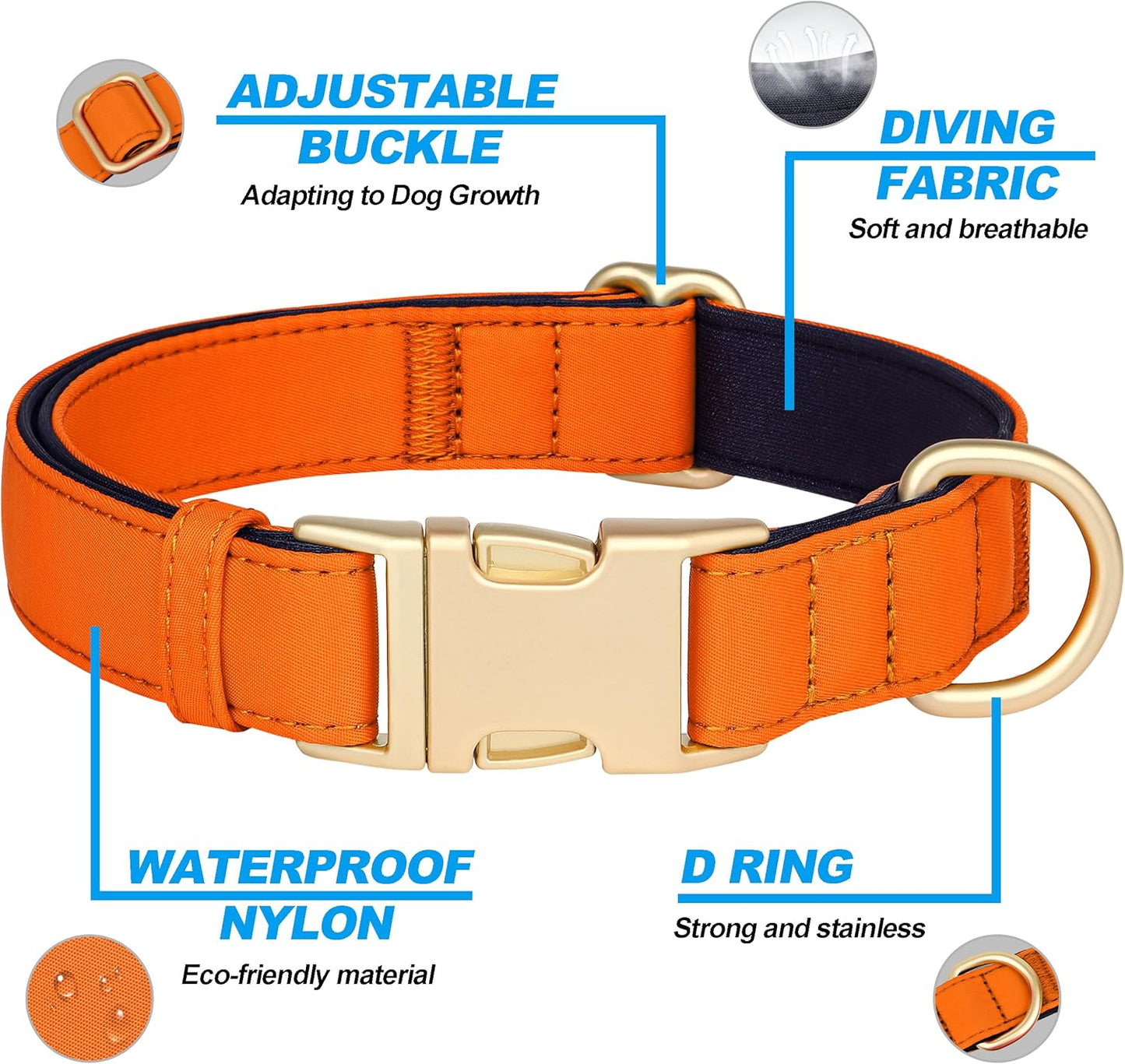 Didog Soft Padded Dog Collars for Small Dogs, Colorful and Durable Dog Collar with Quick Release Buckle, Light and Breathable for Daily Walking, Orange, S