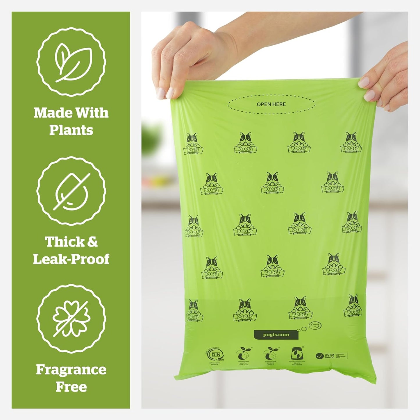 Pogi's Compostable Poop Bags – Leak-Proof, Extra-Large, Made with Plants – 32 Rolls (480 Bags)