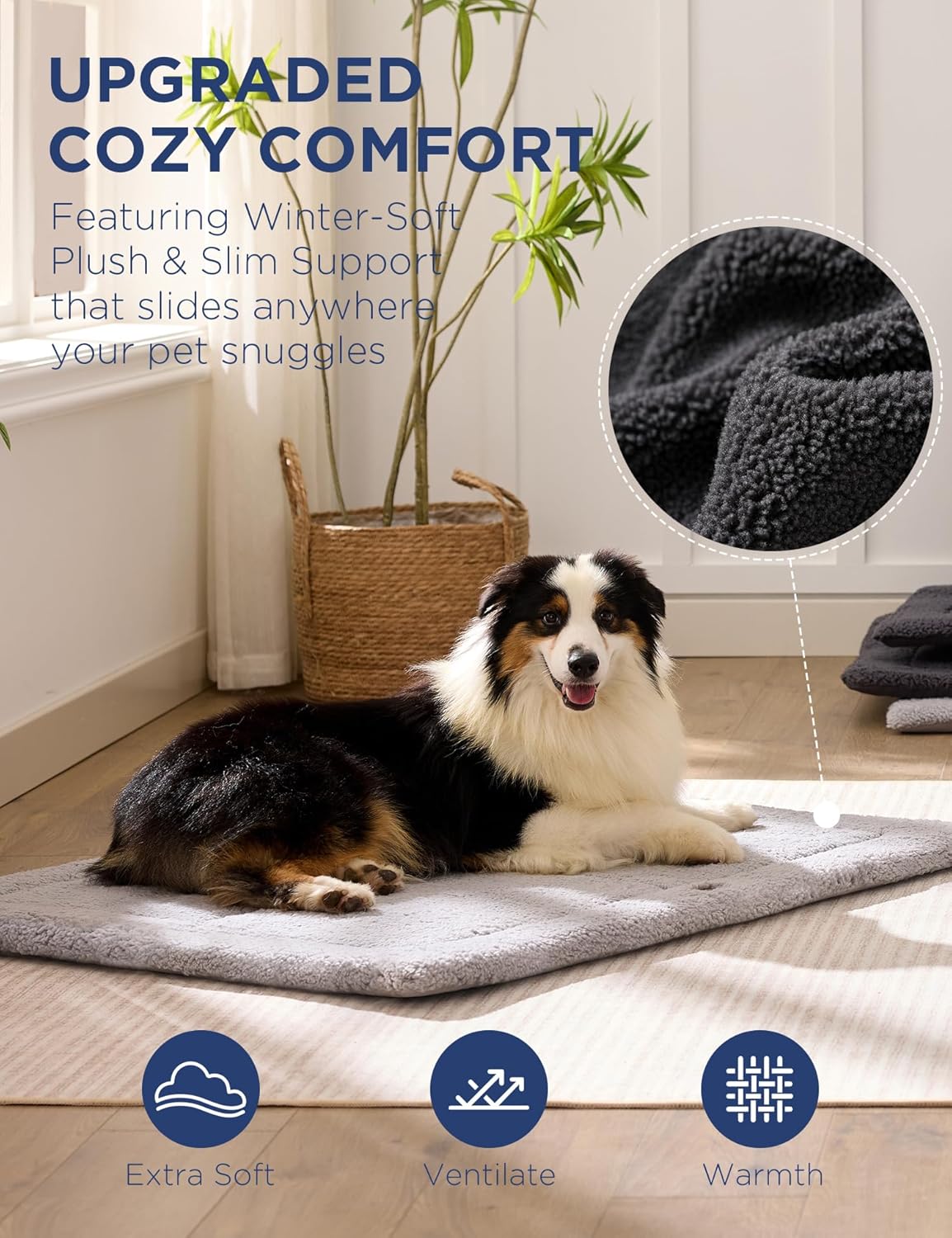 Joydeco Low Profile Dog Crate Mat Reversible Bed Pad, Washable Dog Pad Mat with Ultra Soft Fleece, Compact Design Kennel Beds Mats for Large Medium Small Pets, 36" x 27" Dark Gray