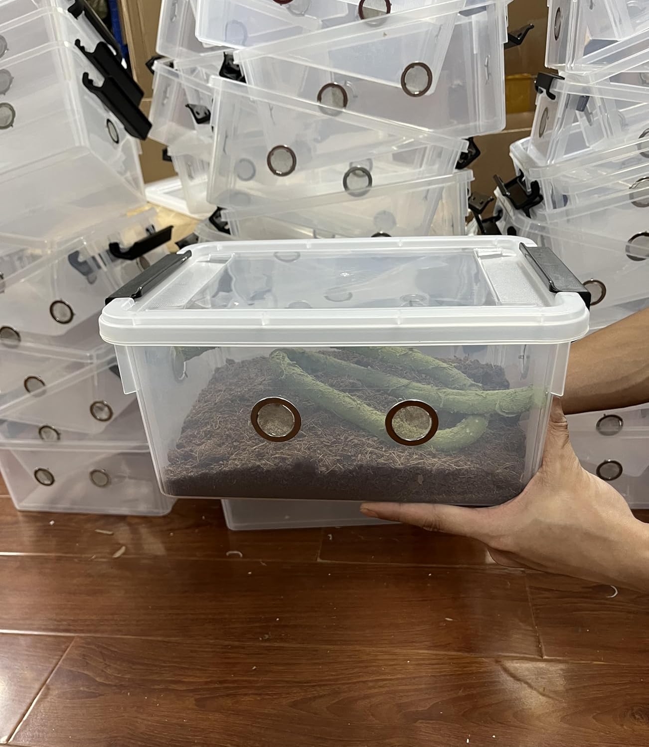 2pcs Large Reptile Feeding Box Snake Breeding Box Plastic Reptile Tank for Sling,Geckos,Frog,Lizards,Chameleons,Turtles, Serpents Scorpion Snail Insect Hermit Crab Spider