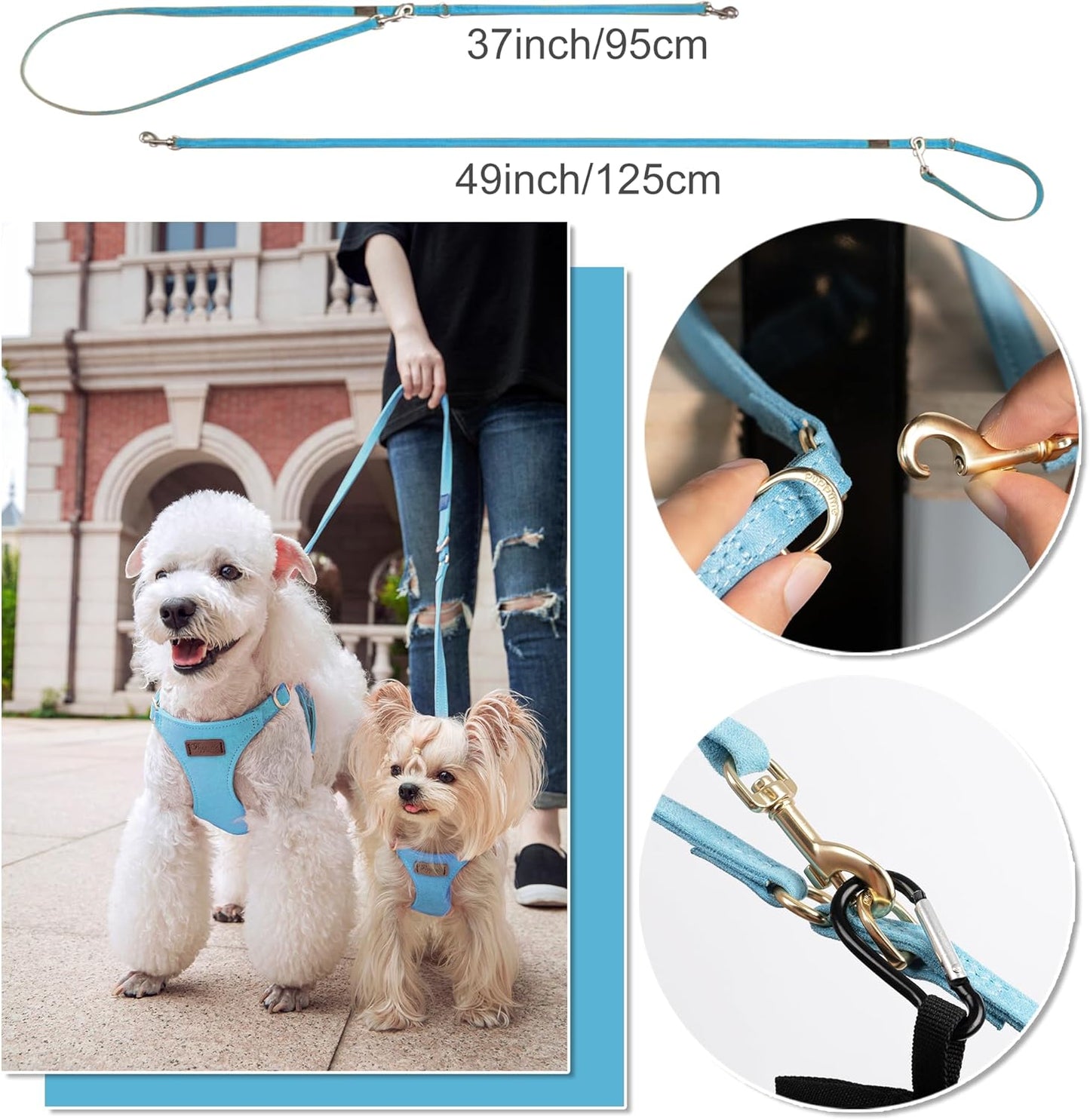 Puppytie No Pull Dog Harness with Multifunction Dog Leash,Soft Adjustable No Choke Escape Proof Pet Harness Vest for Medium Dogs or Large Dogs,Ocean Blue,M