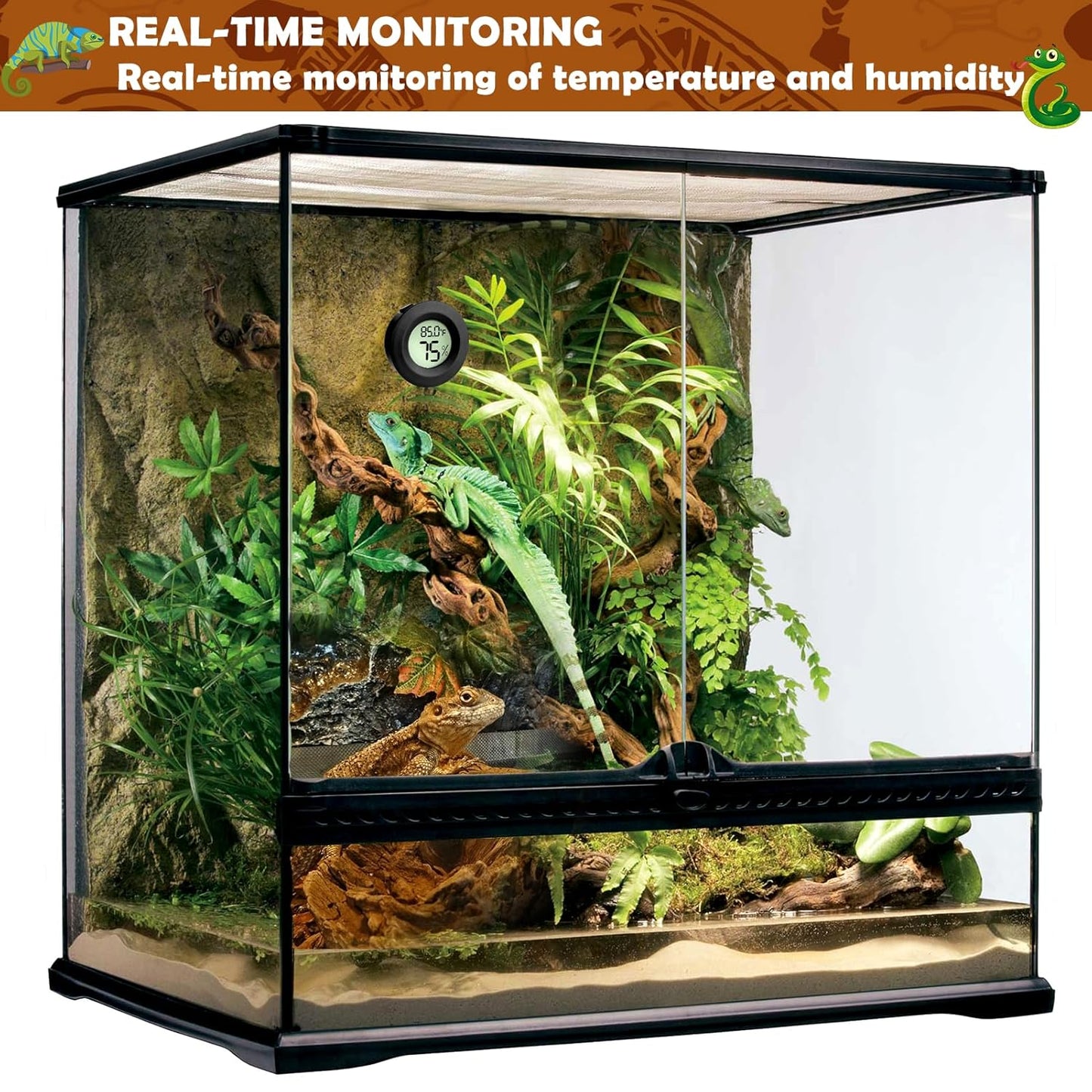 2PCS Reptile Thermometer and Humidity Gauge,Digital Adhesive Reptile Terrarium Hydrometer,Bearded Dragon Tank Accessories,Pet Humidity Meter Supplies for Leopard Crested Gecko,Snake,Lizard