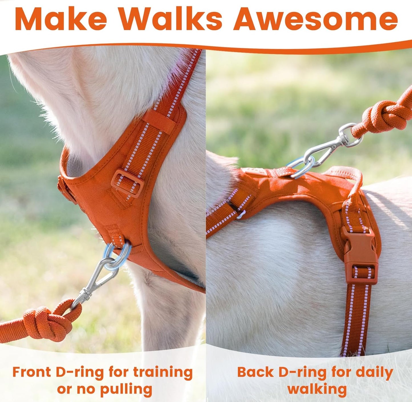 No Pull Dog Harness, Reflective Puppy Vest for Small Medium Large Sized Dog(Orange,L)