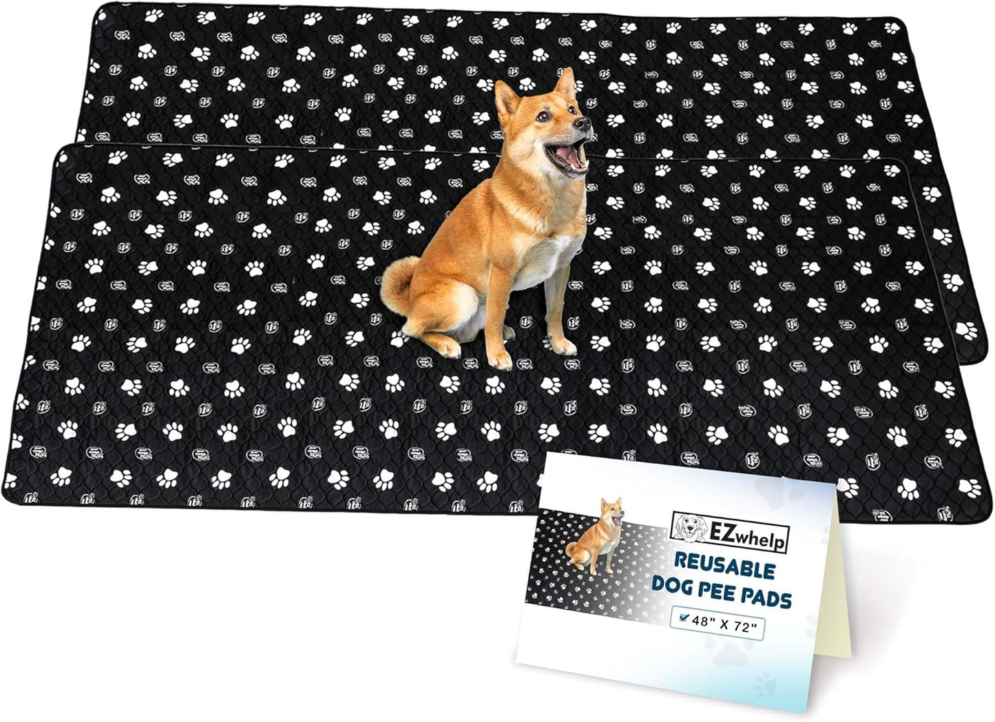 EZwhelp Reusable Dog Pee Pads, Washable Waterproof Mats for Dog Potty Training or Whelping Pads, 48x72 Inch, 2 Pack