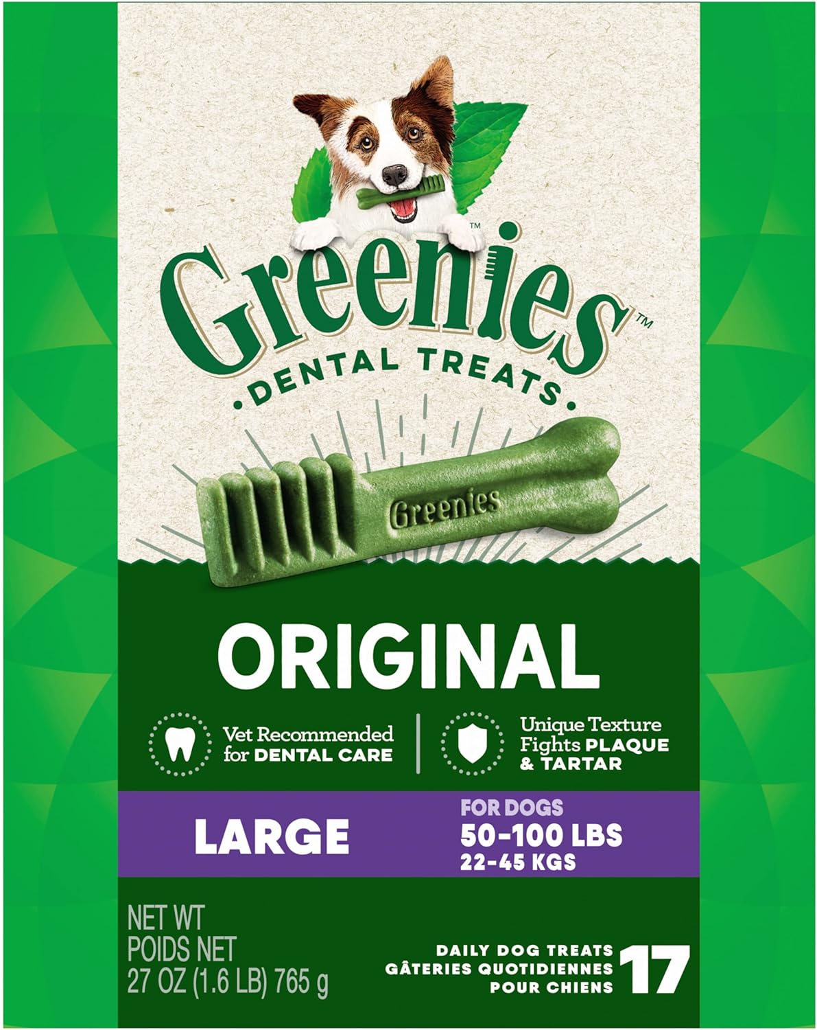 Greenies Original Large Dental Dog Treats, 27 oz. Pack (17 Treats)