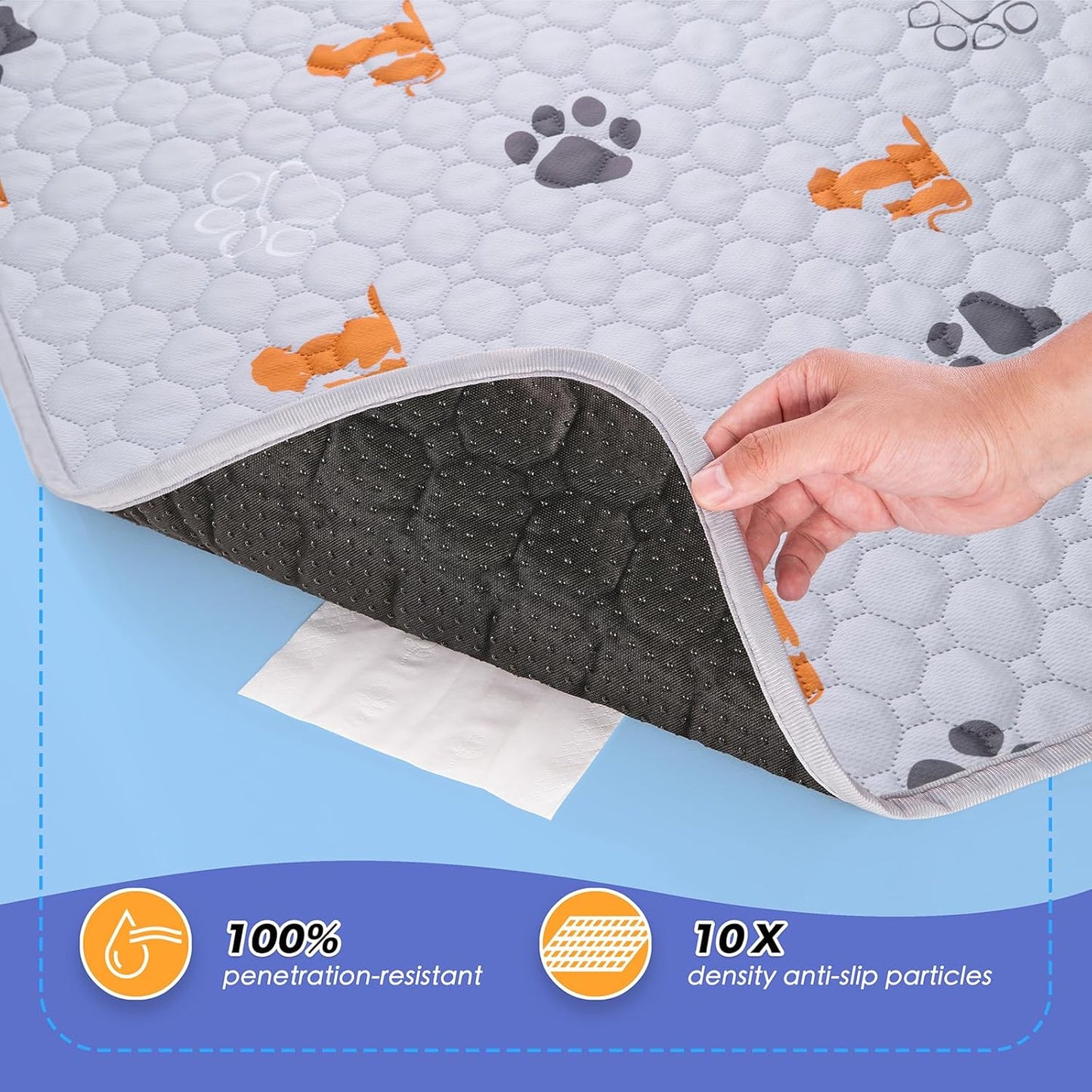 Washable Pee Pads for Dogs, 2 Pack Absorbent Reusable Training Dog Pads Pet Puppy Pads, Non-Slip Potty Pads for Whelping, Playpen, Crate, Bed, Orange, 34"x63"