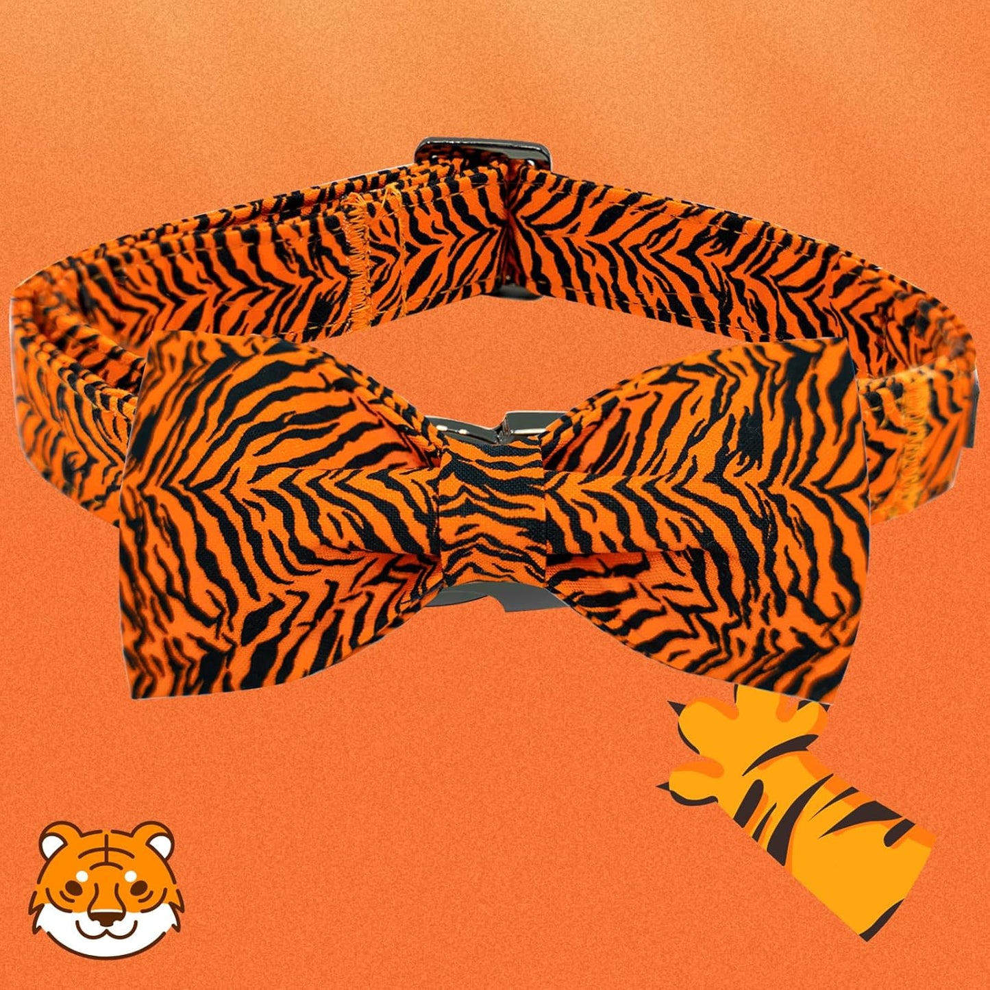 Elegant Little Tail Tiger Print X-Small Puppy Dog Collar, Cotton, Buckle Closure, Distinctive Design