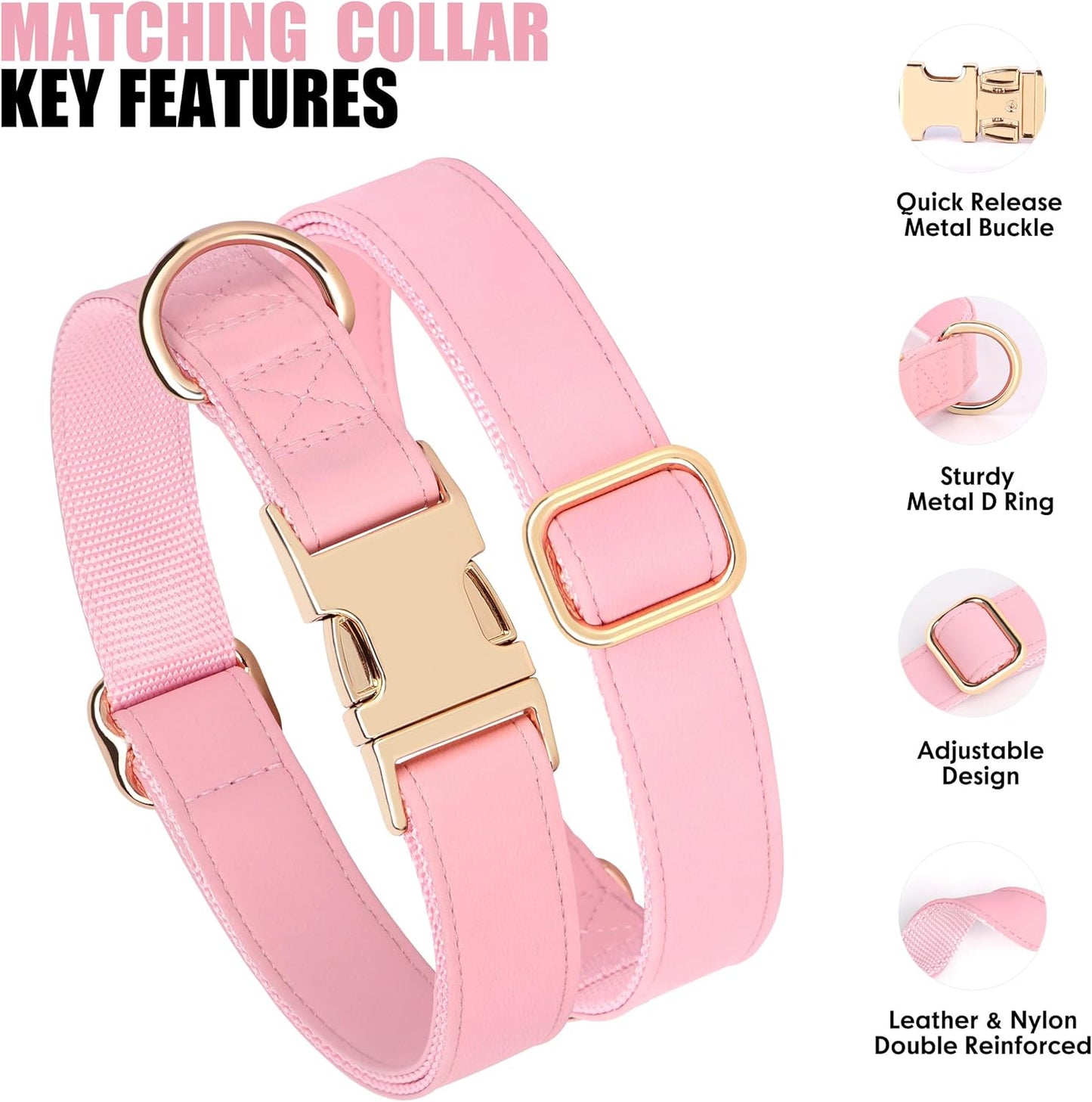 PET ARTIST Soft PU Leather Dog Collar, Bright & Classic Pink Dog Collar with Quick Release Rose Metal Buckle, Adjustable Nylon Padded Durable Pet Collars for Large Dogs Girl, Neck Fit 16-27"