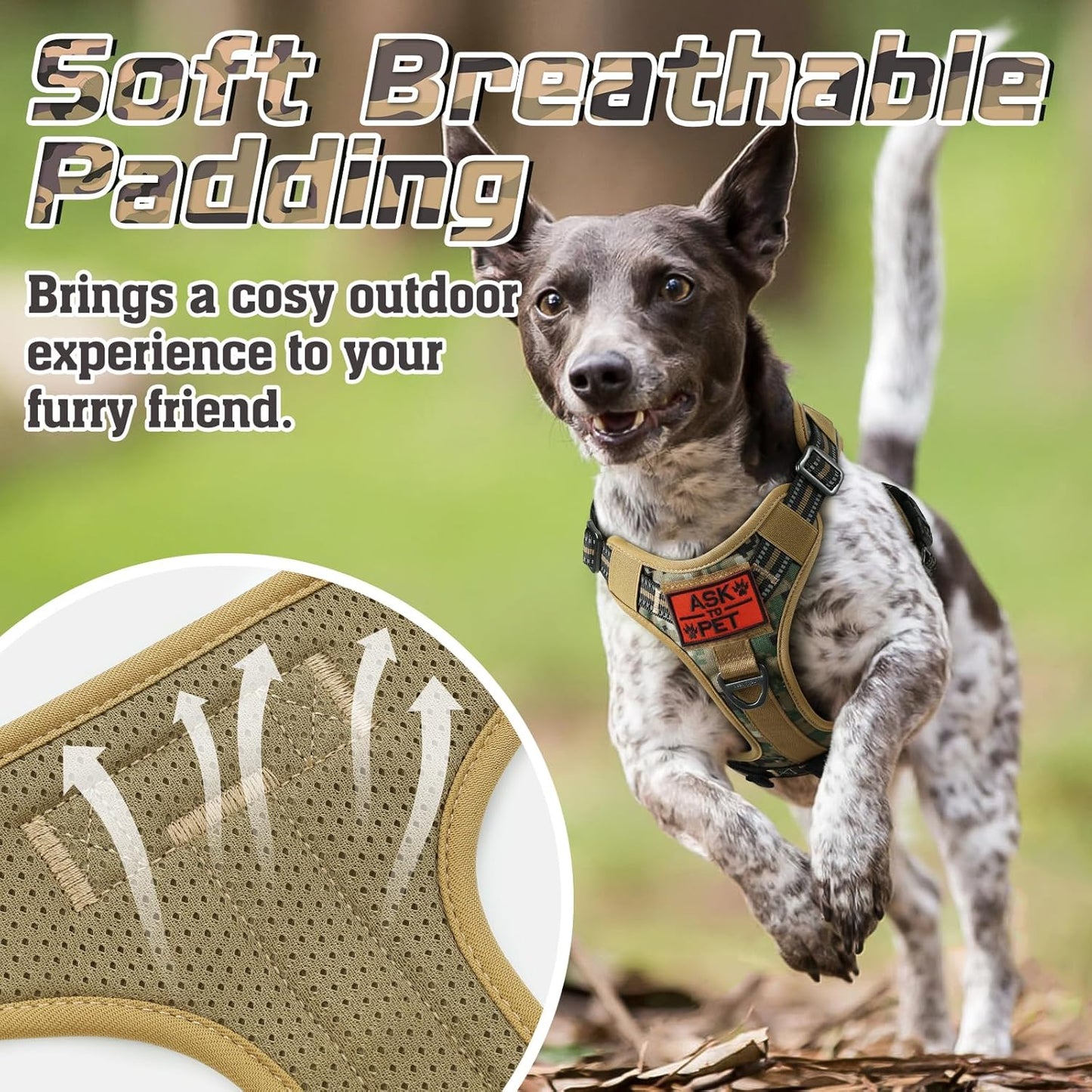 rabbitgoo Tactical Dog Harness for Large Dogs, No Pull Military Service Vest with Handle & Molle, Easy Control for Training Walking, Adjustable Reflective Straps, Brown camo, XL