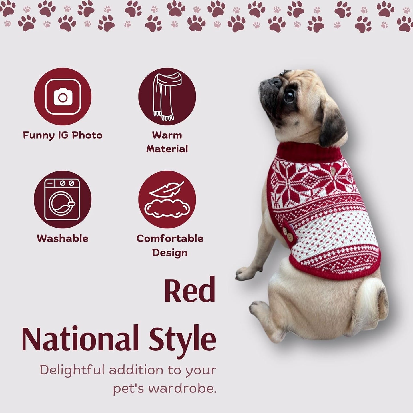 Cute Sweater for Dogs and Cats Soft Flannel Pet Outfit Warm and Cozy Animal Hoodie Small to Large Pet Clothes for Halloween Parties and Everyday Wear (X-Small, Red National Totem)